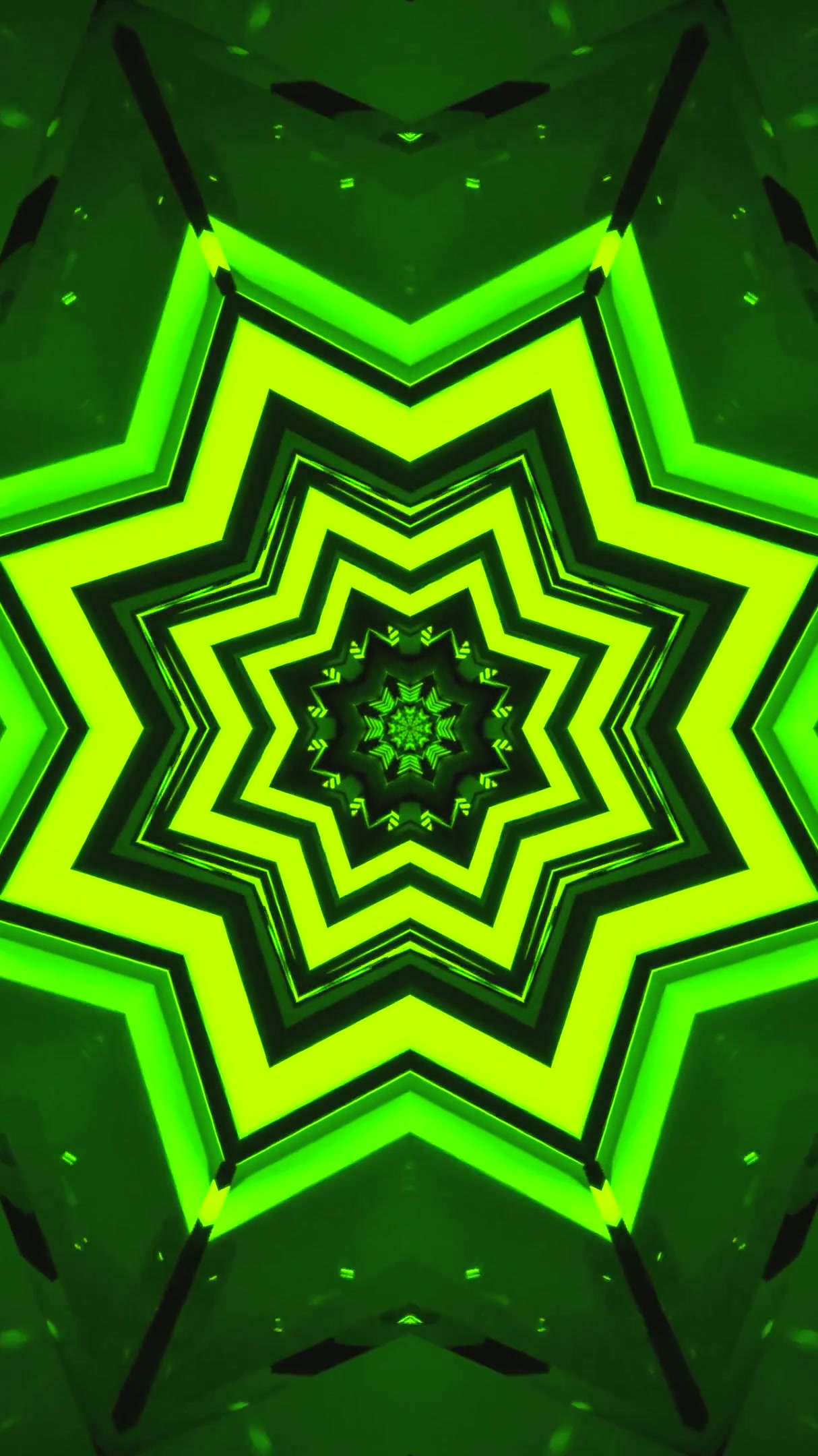 Seamless looping green tunnel video vj loop screensaver with star pattern design