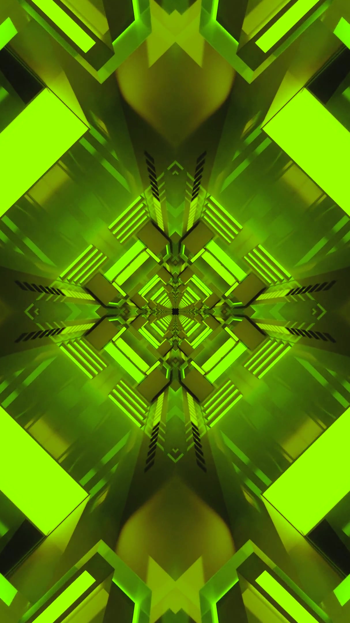Vibrant tunnel video vj loop screensaver with seamless animation illuminating green patterns and structures