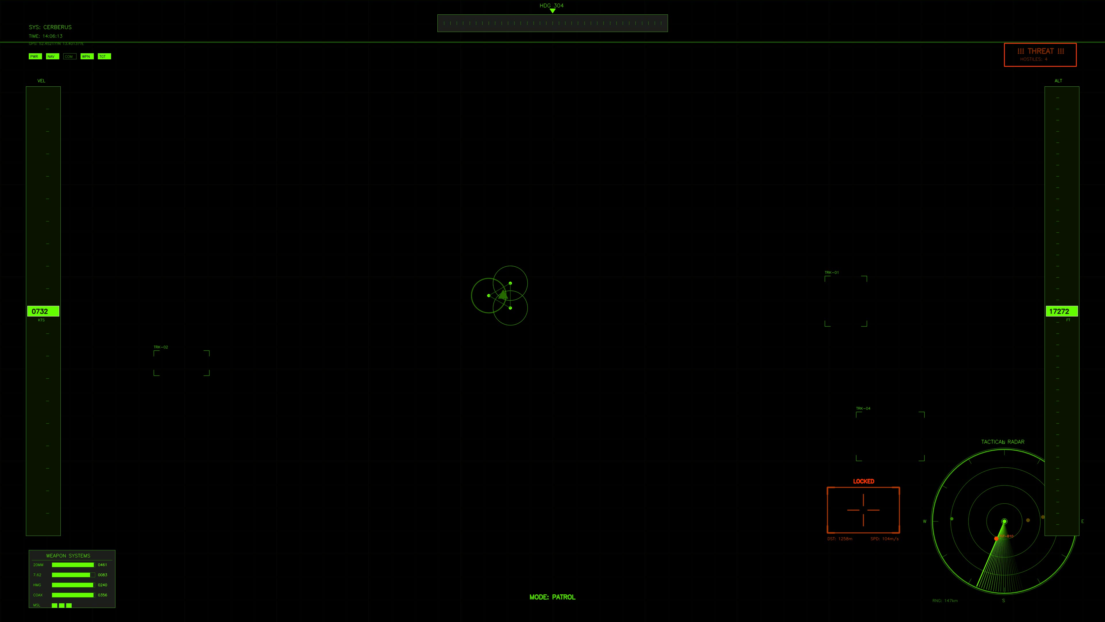 Science fiction military cockpit display showing radar and targeting data for documentary on war scenarios