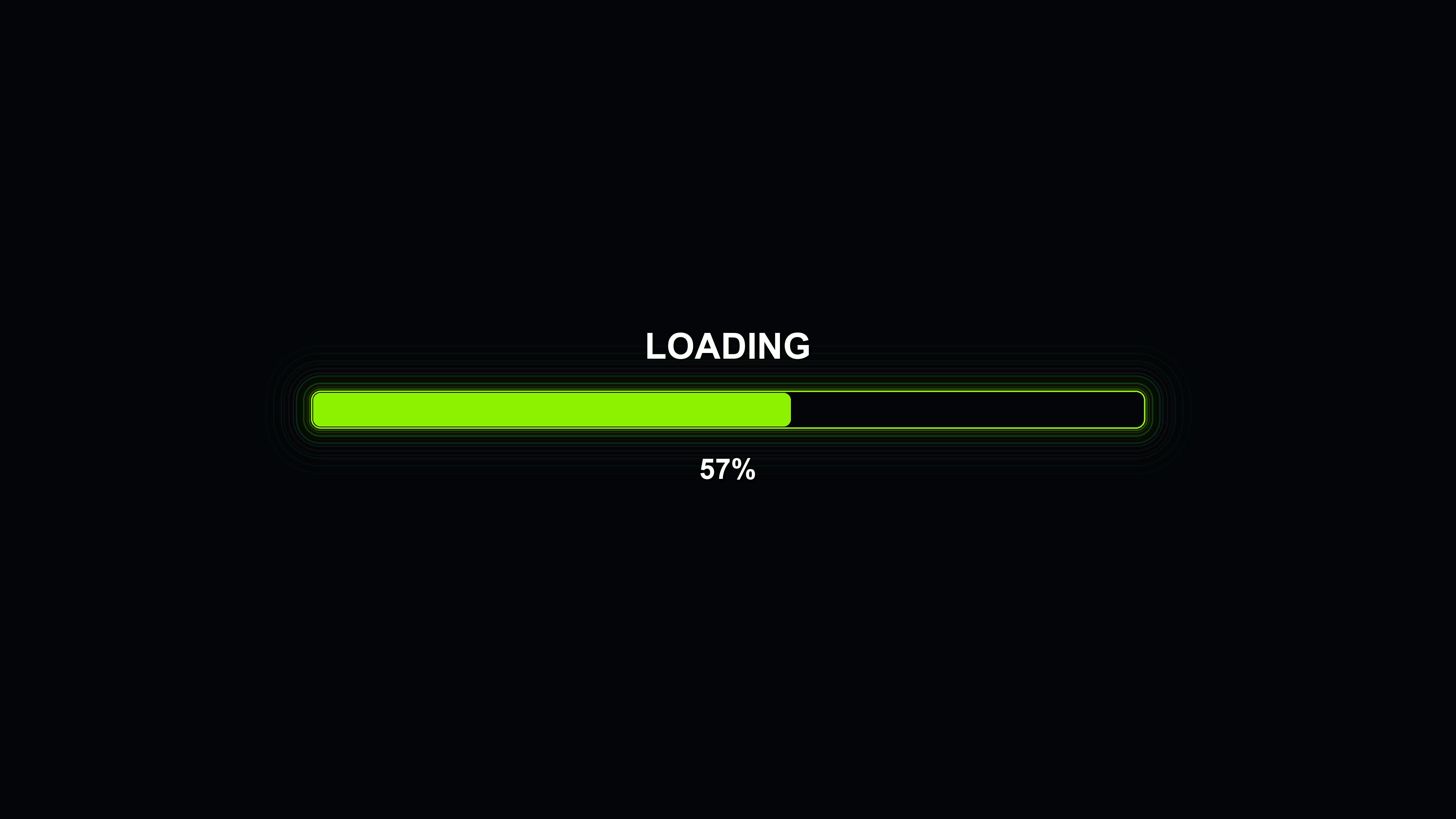 Progress bar animation displays loading status with bright green color on dark background during digital process