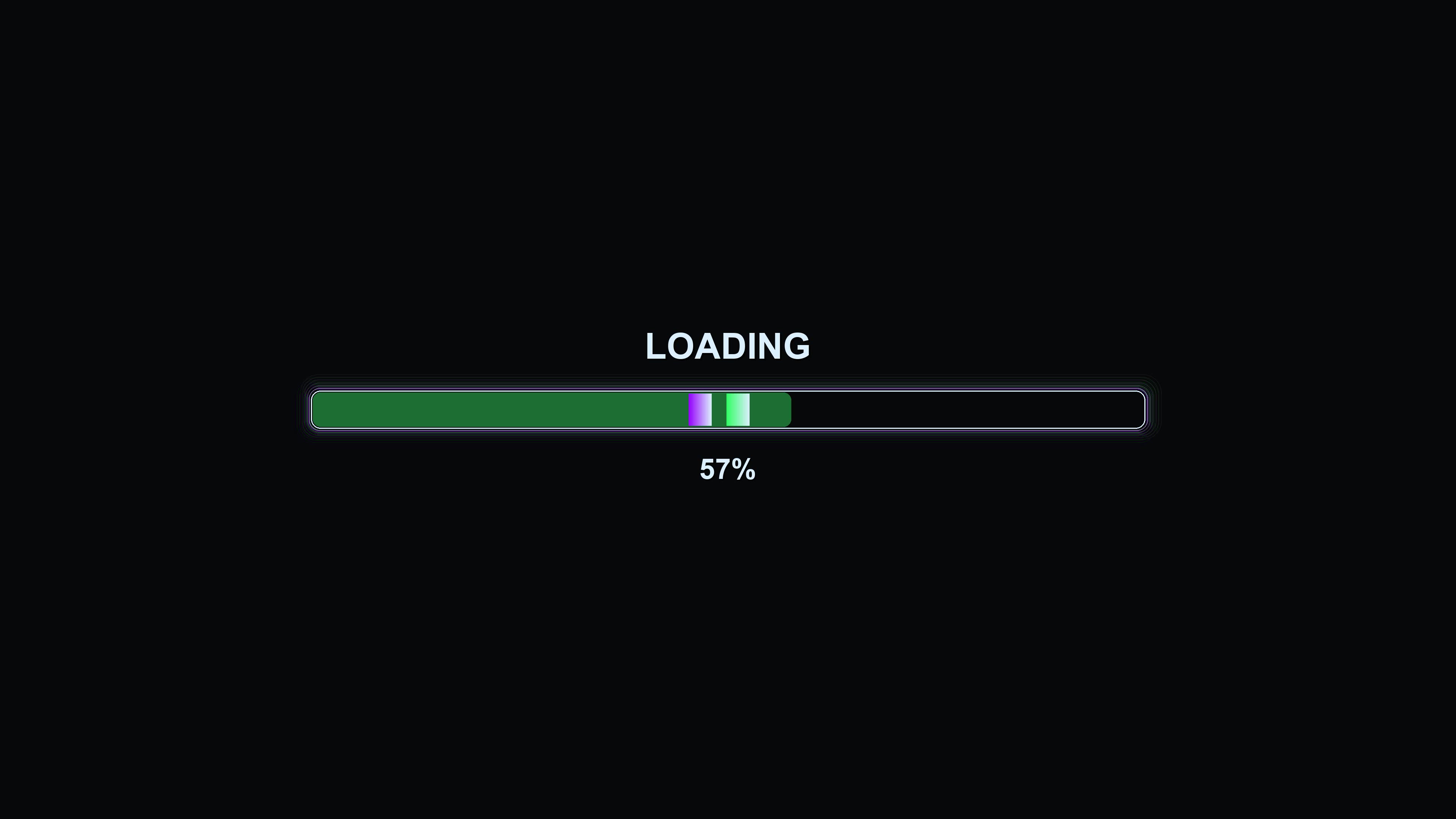 Modern progress bar animation displays loading process with vibrant colors on a dark background showing how much is done and how much remains