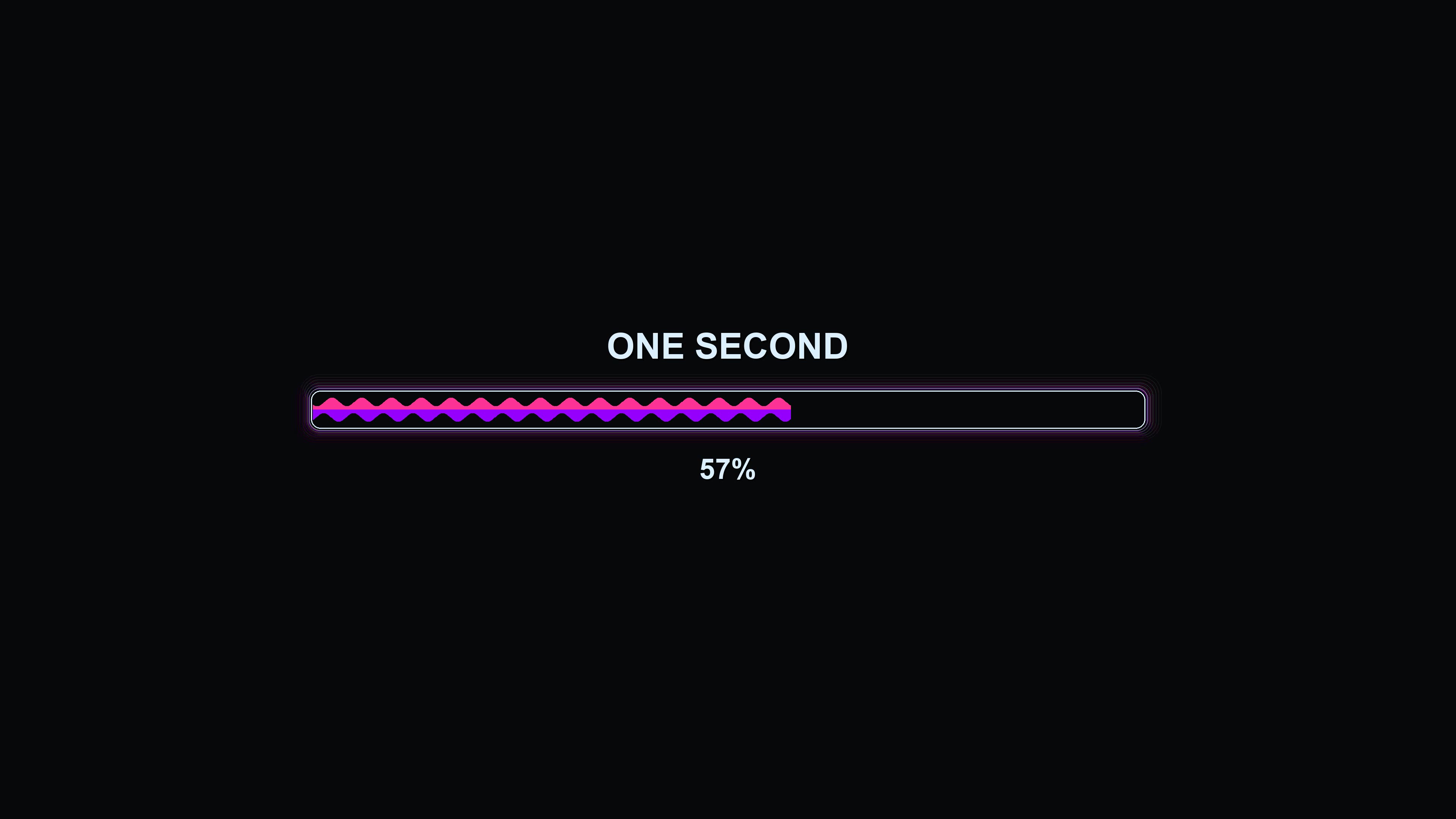 Progressbar animation displays vibrant colors and fills to completion over one second of time