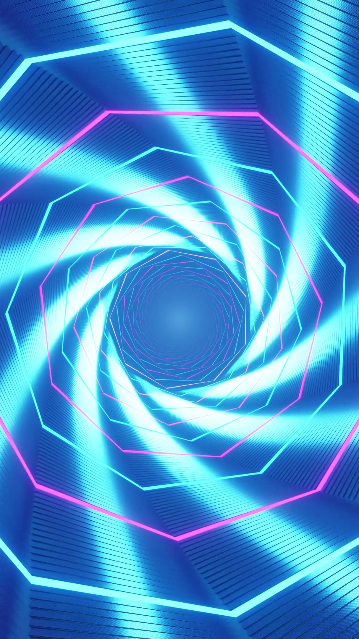 Tunnel video loop features vibrant blue and pink neon lights creating a mesmerizing seamless visual experience ideal for screensavers