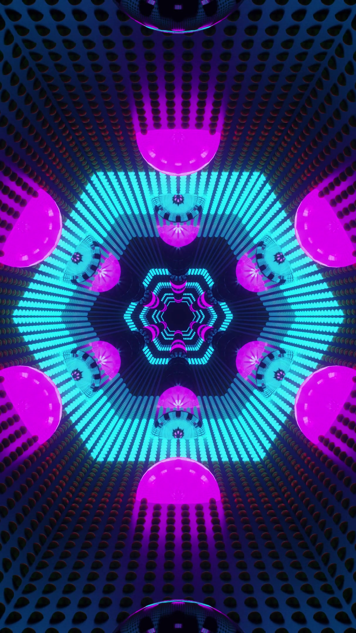 Vibrant tunnel of lights and colors creates an engaging seamless looping video experience for screensaver enjoyment