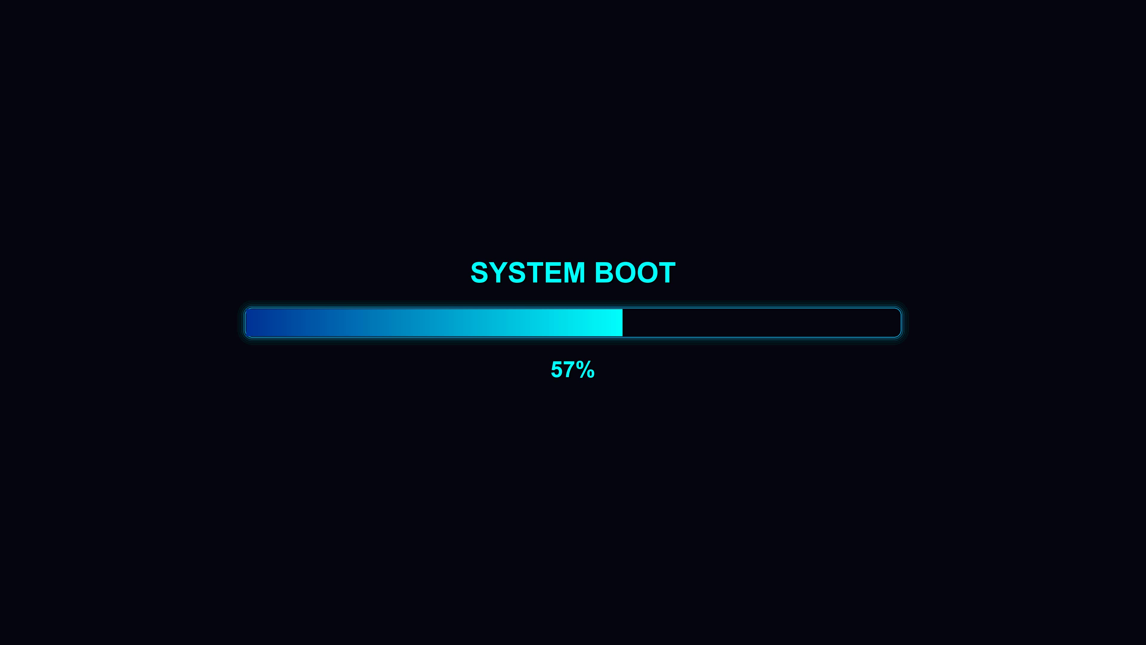 Modern style progressbar animation for waiting periods shown on screen with system boot text and completion percentage displayed