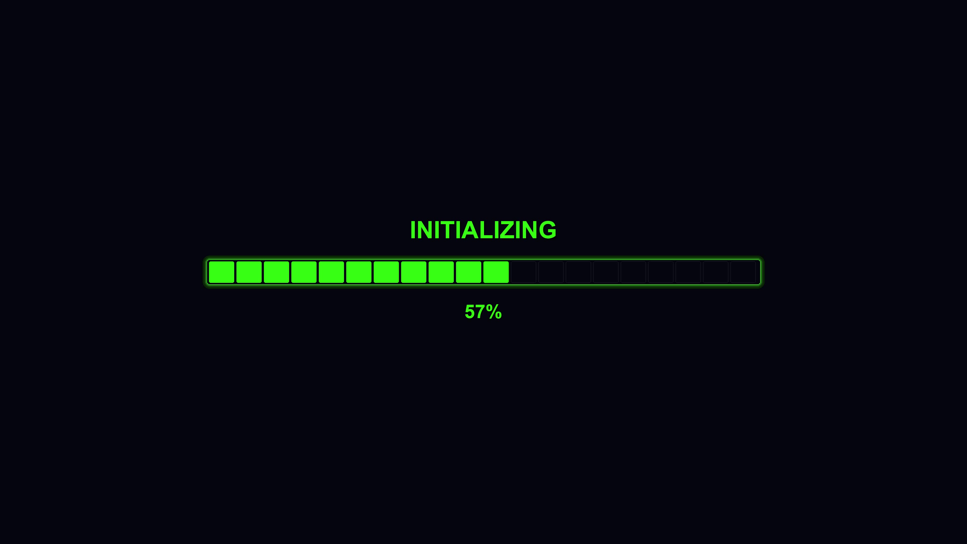 Modern progress bar animation shows waiting state and progress in a digital format with a simple green design on a dark background