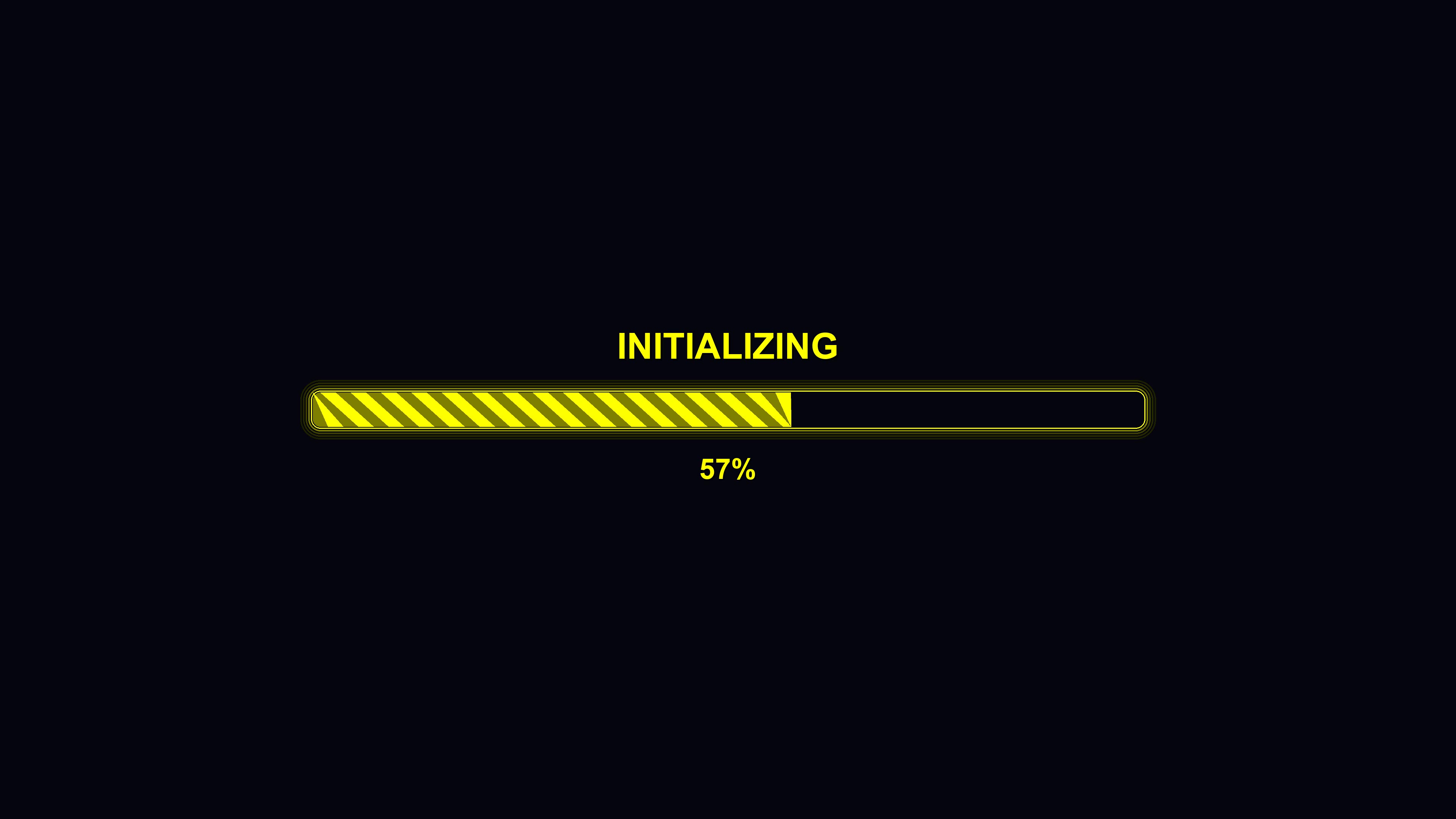 Modern progress bar animation showing initialization status for waiting periods with bright colors on a dark background