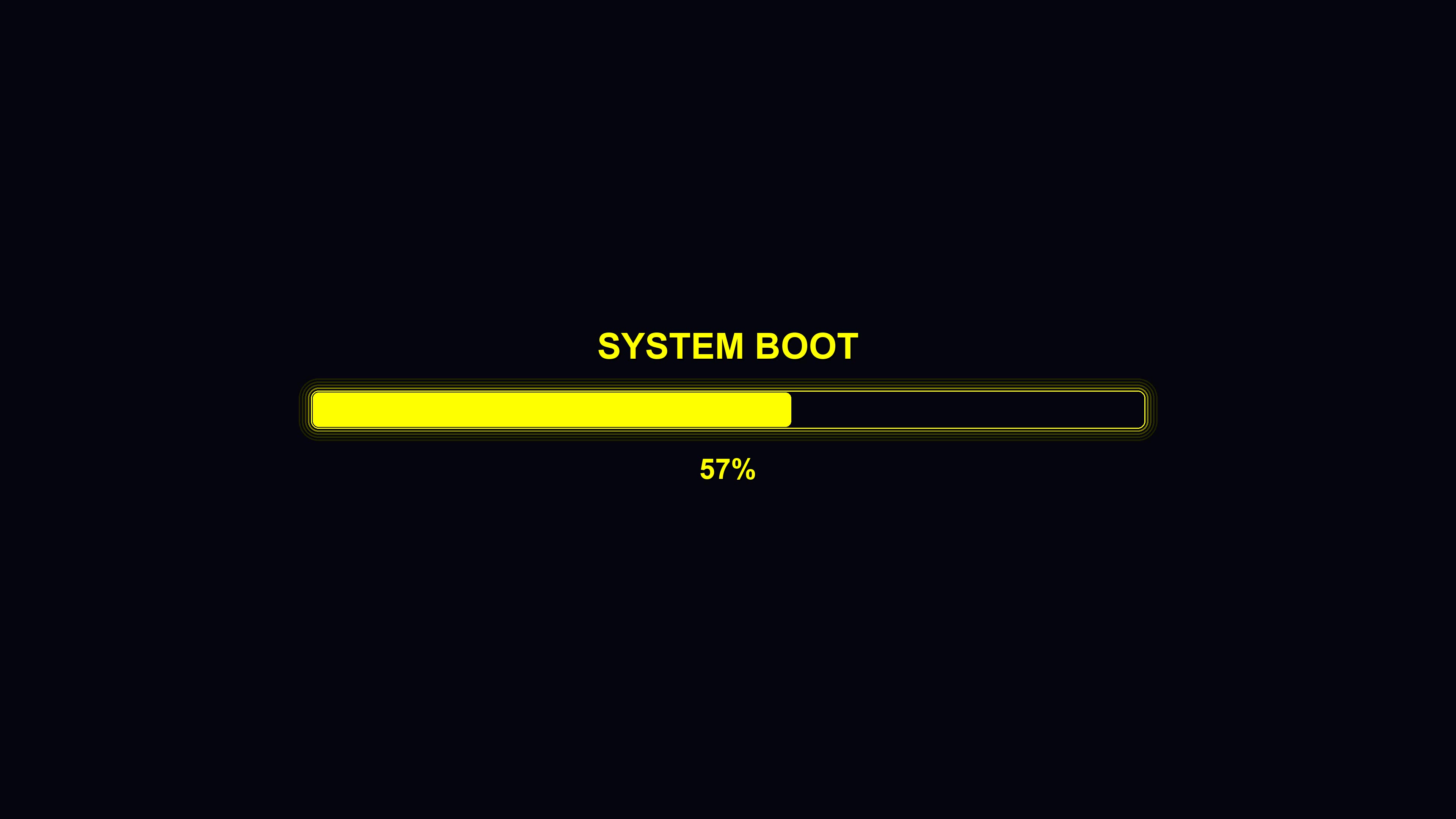 Waiting animation with progress bar showing system boot at 100 percent completion in modern style