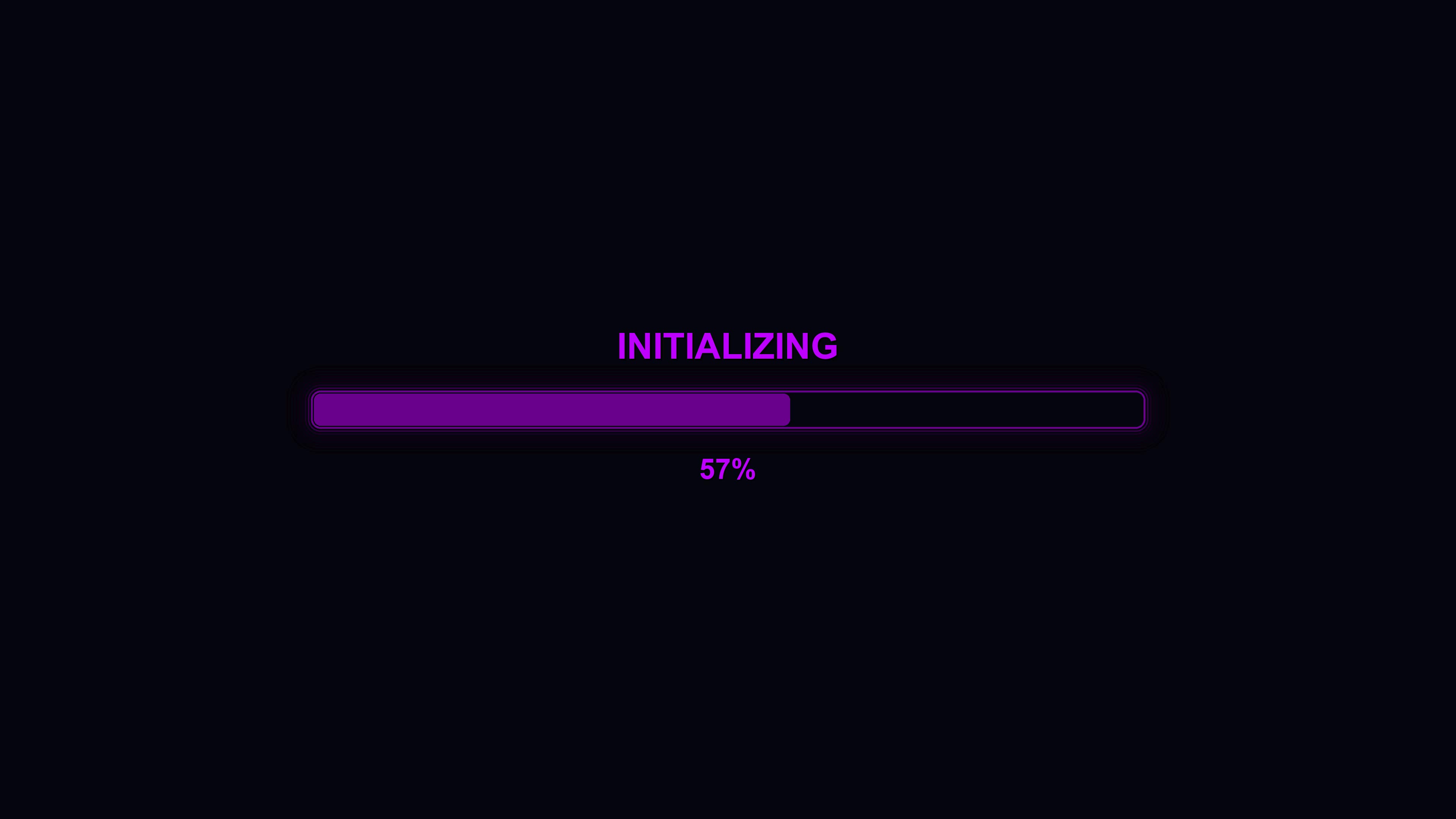 Progress bar animation shows waiting status for a process with purple color and simple text displaying initializing and 100 percent