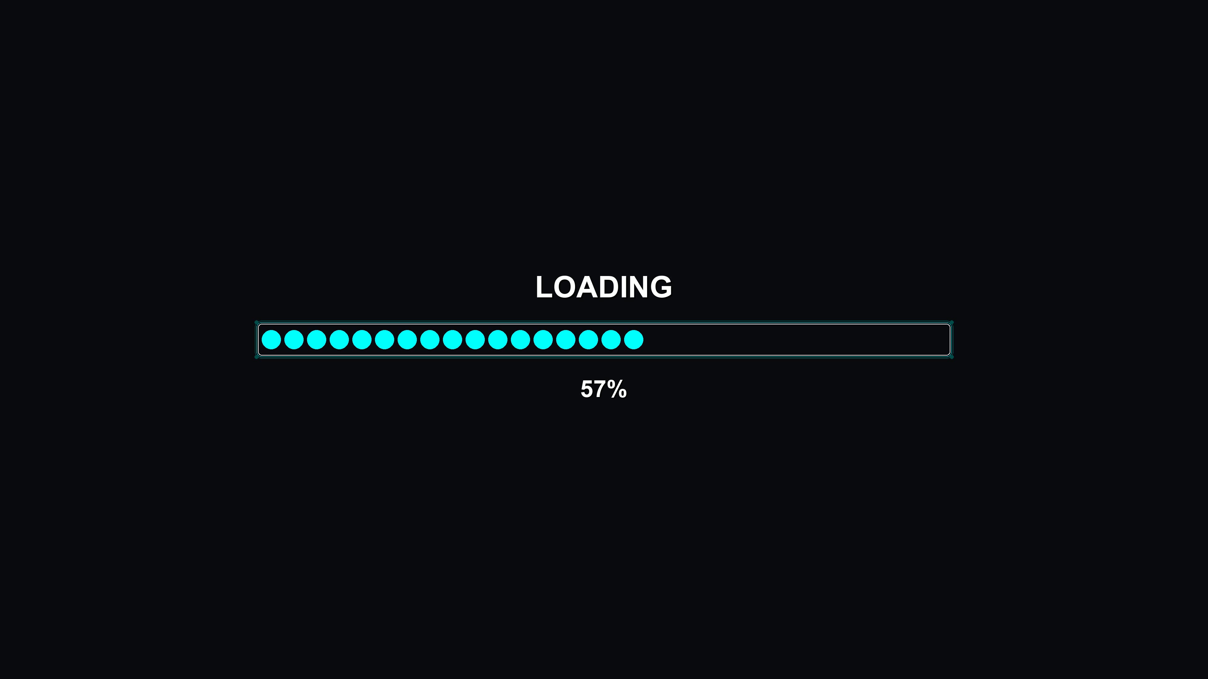Colorful modern progress bar animation with circular elements on a dark background shows loading completion at 100 percent