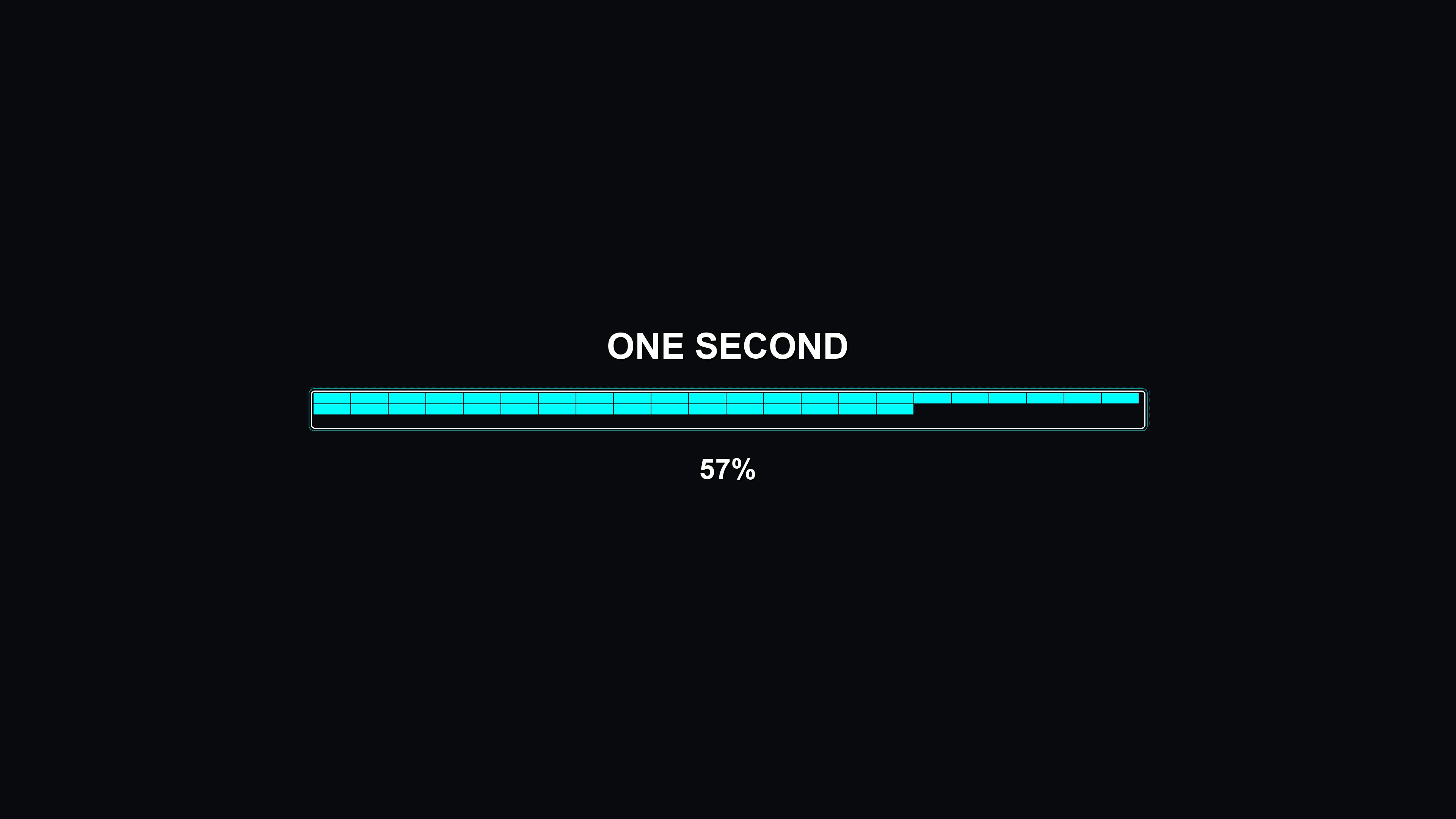 Modern progressbar design shows vibrant colors in smooth animation to indicate one second completion with a clear 100 percent mark