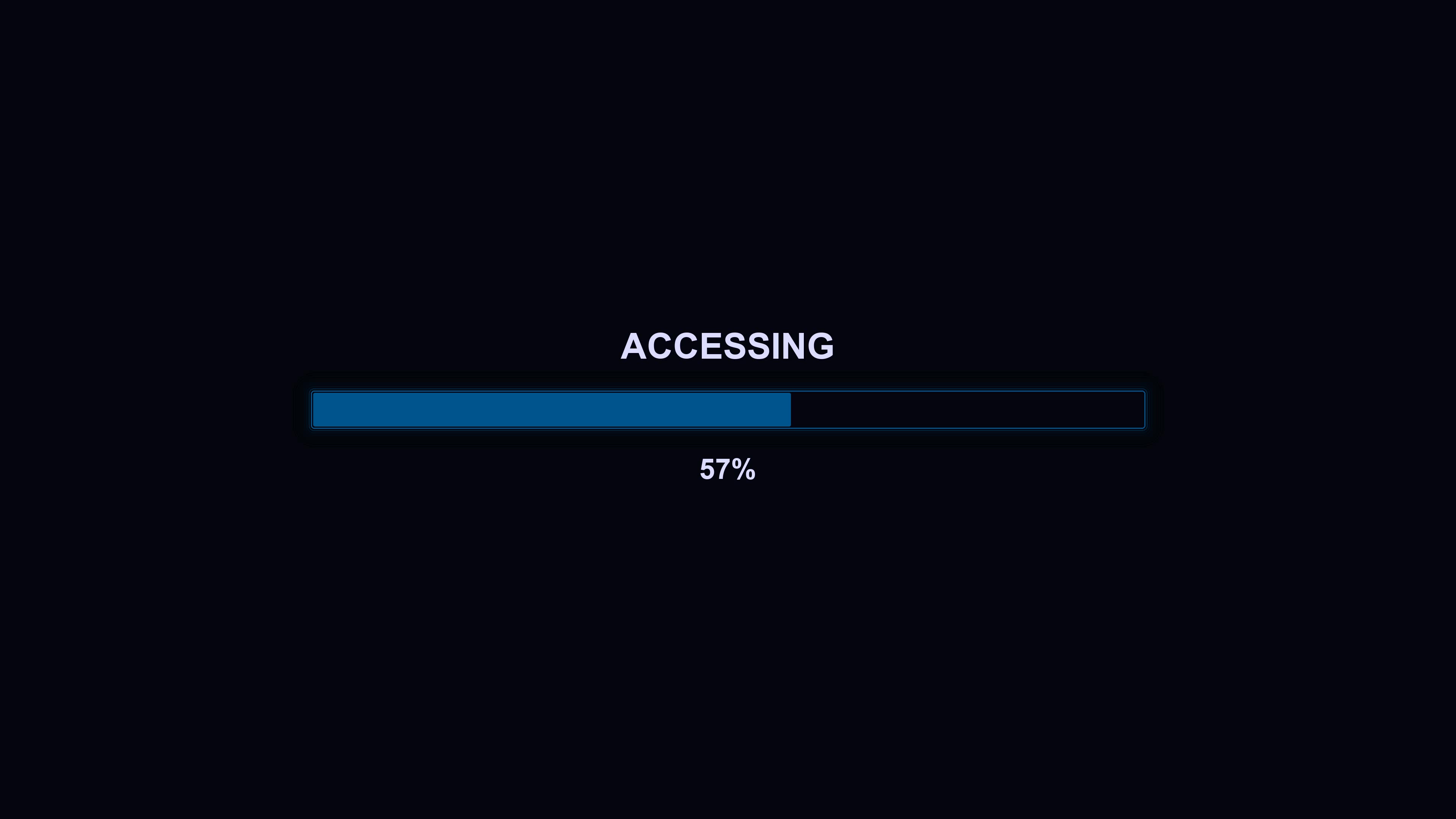 Modern style progress bar animation shows accessing data with 100 percent completion displayed on a dark background
