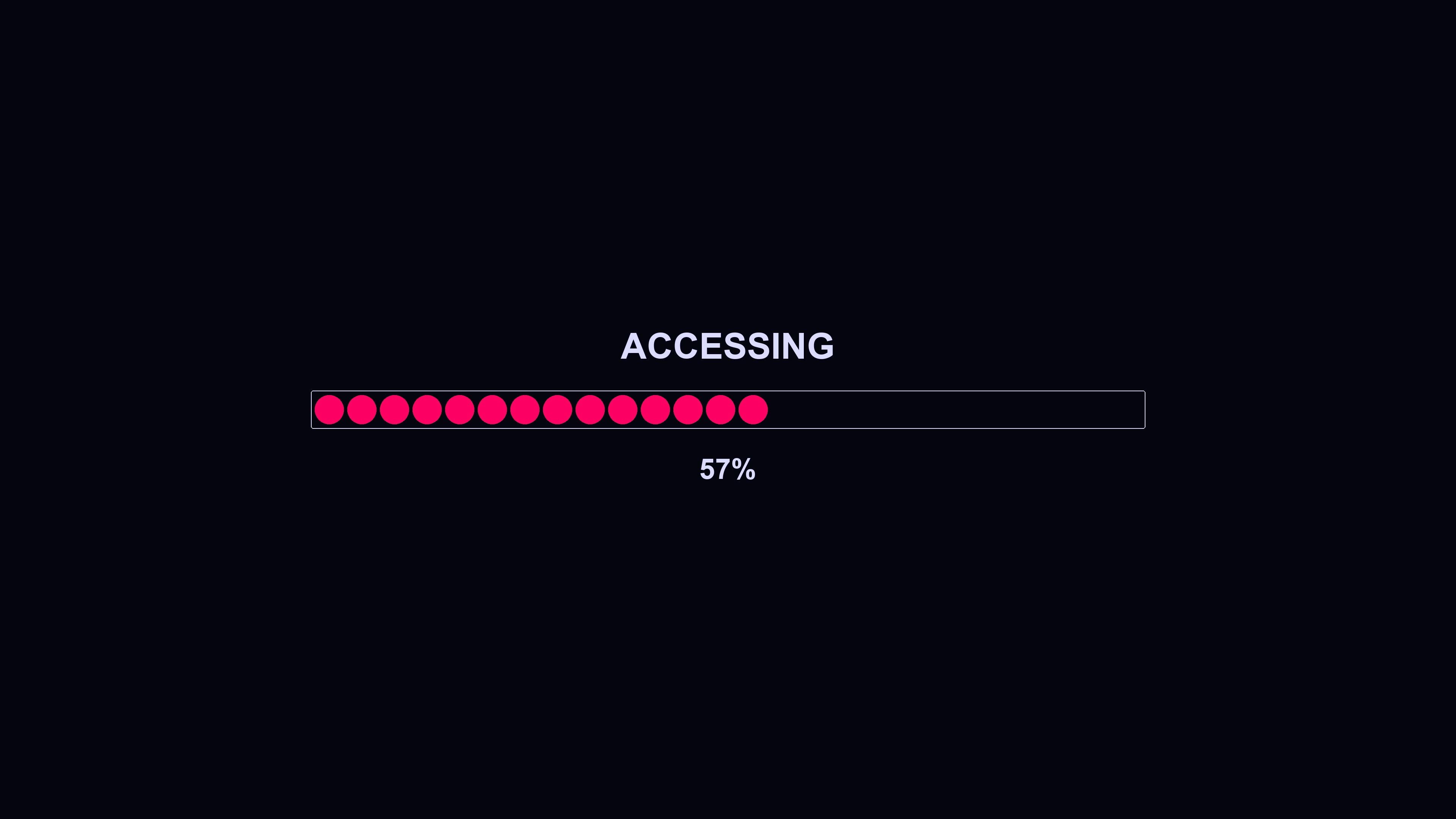 Modern progress bar animation for waiting periods shows accessing status with graphic representation of loading at 100 percent