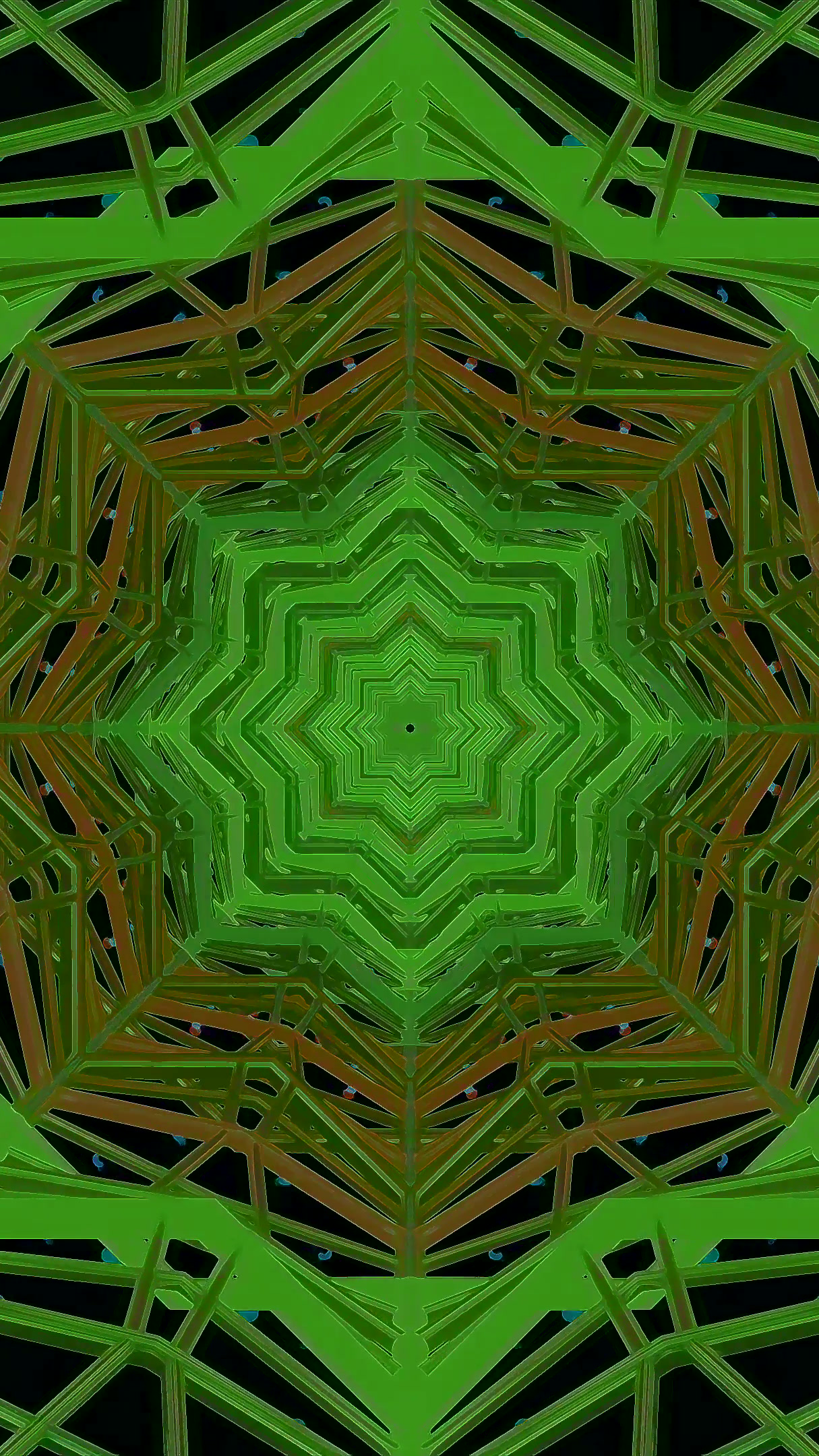 Tunnel video loop showcasing vibrant green and pink geometric pat