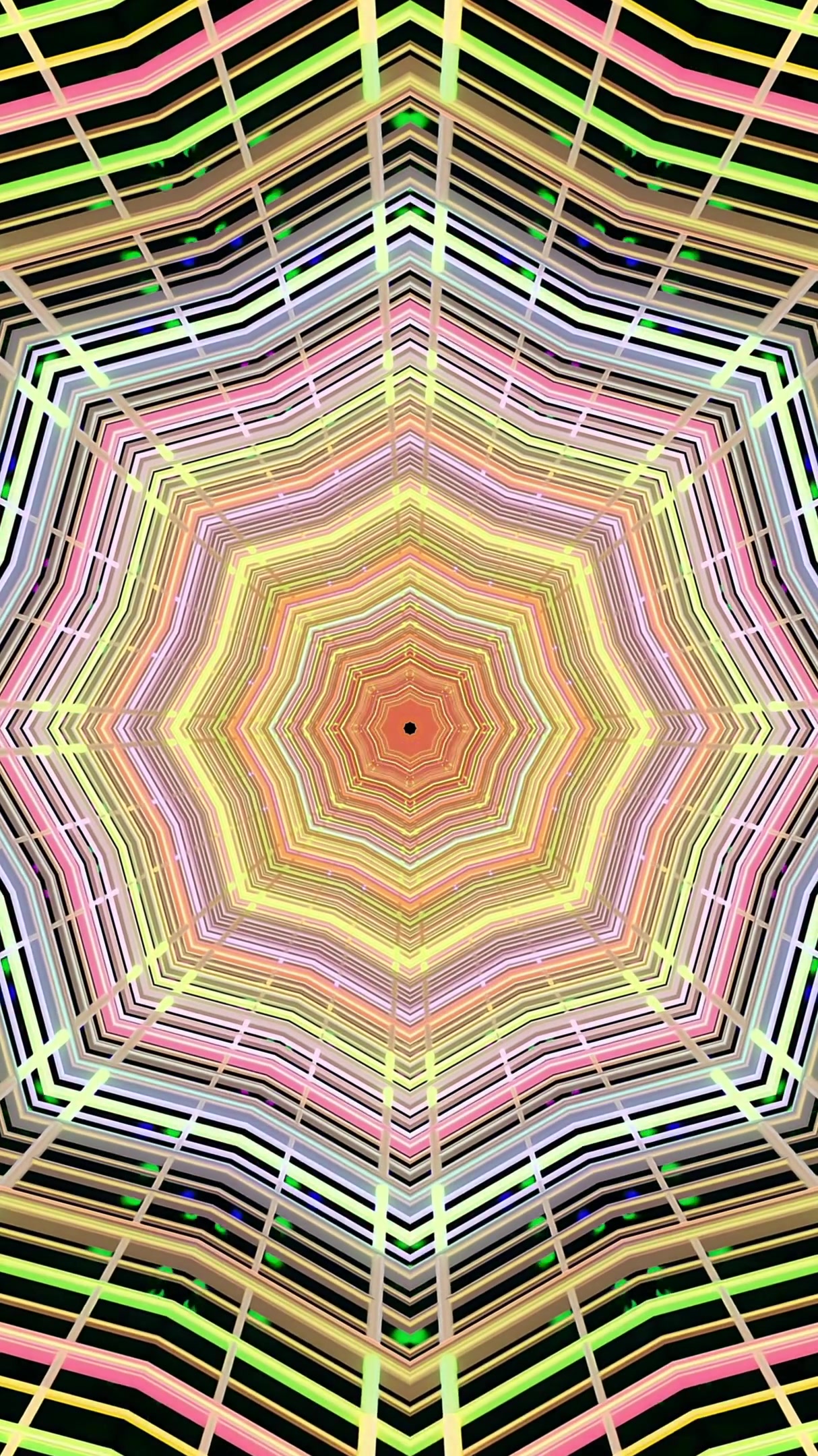 Seamless tunnel video loop featuring vibrant colors and geometric patterns that create a mesmerizing visual experience