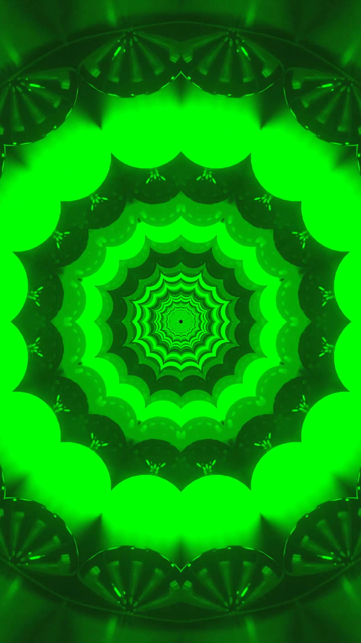 Tunnel video loop screensaver creates a vibrant green spiraling effect for a mesmerizing visual experience