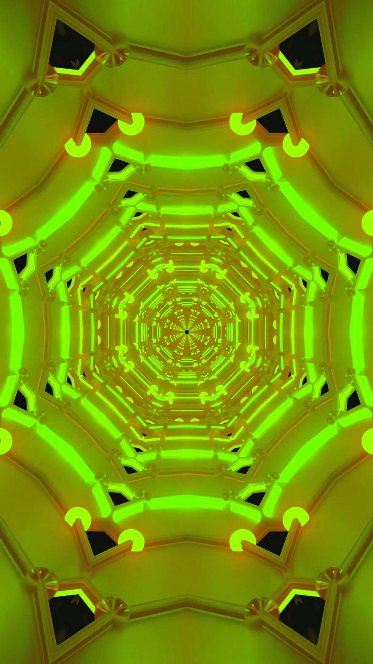 Engaging tunnel video loop featuring bright yellow and green patterns in a seamless visual journey