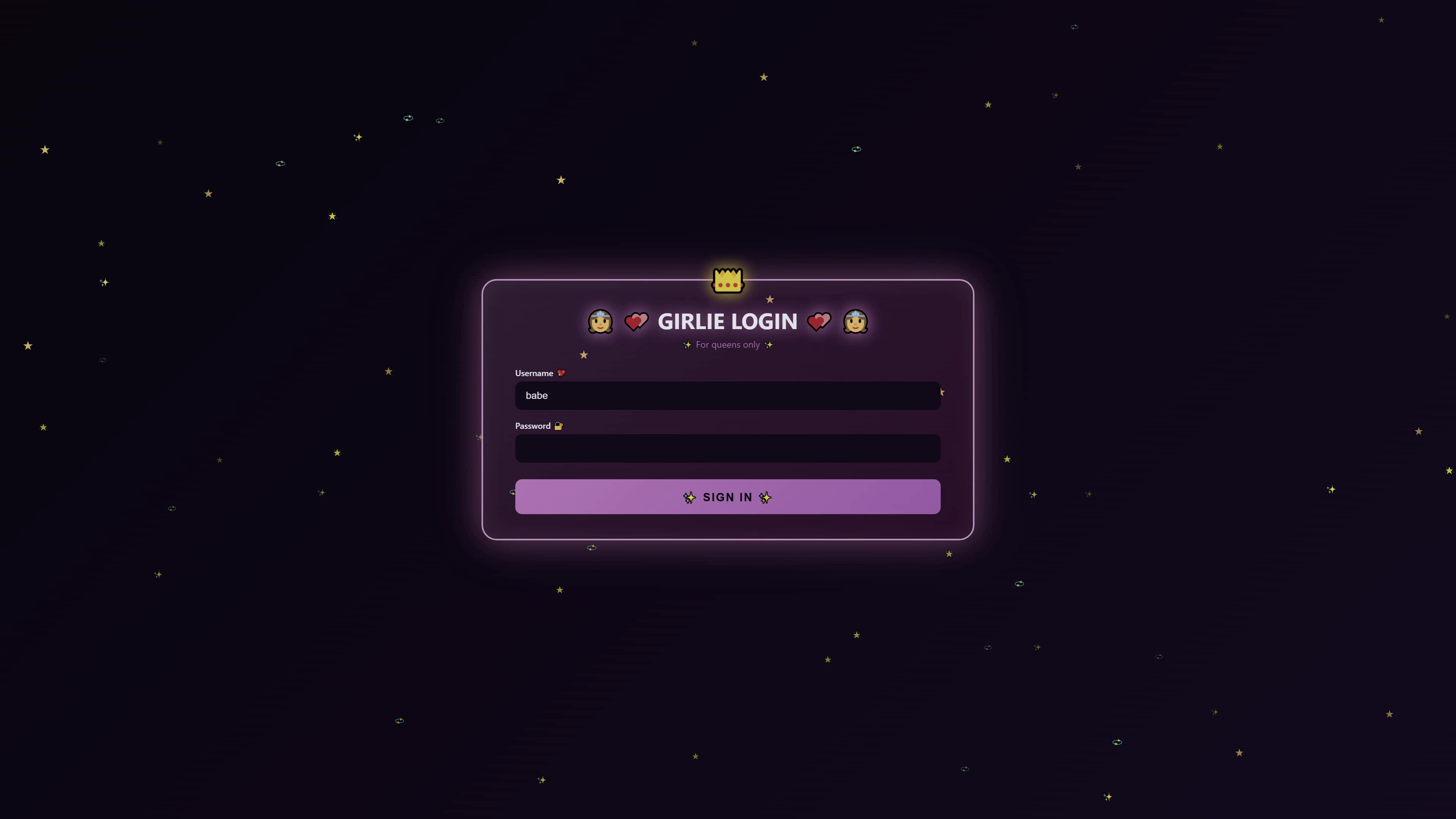 Admin computer login animation showing hack attempt in a digital space environment with stars and dark background