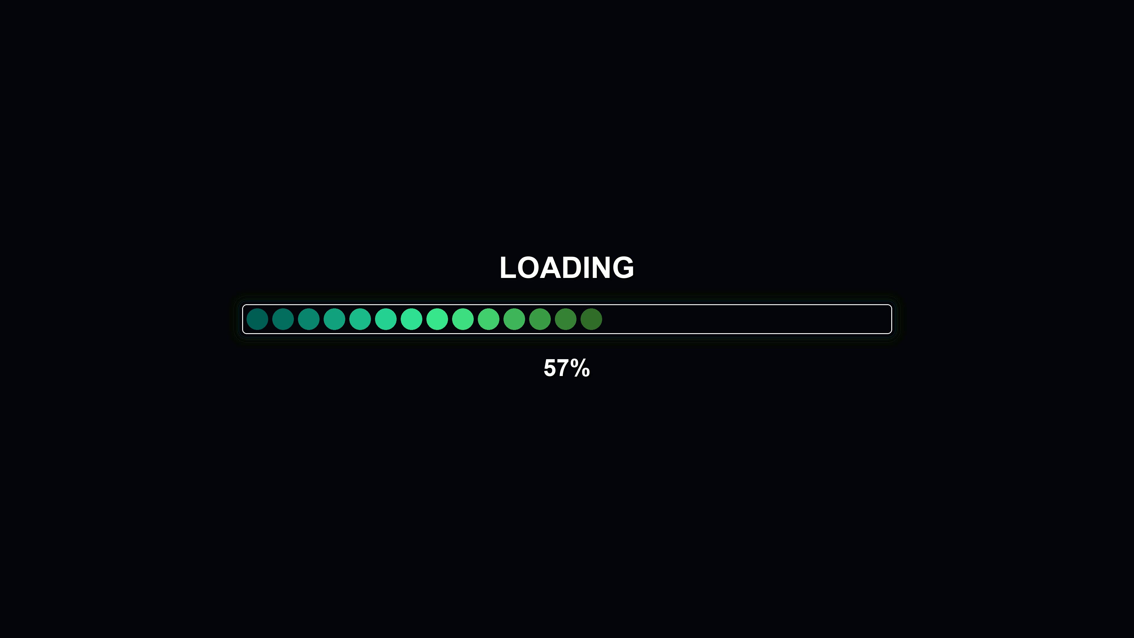 Modern style progress bar animation displays loading progress and waiting periods on a dark background with green and blue colors