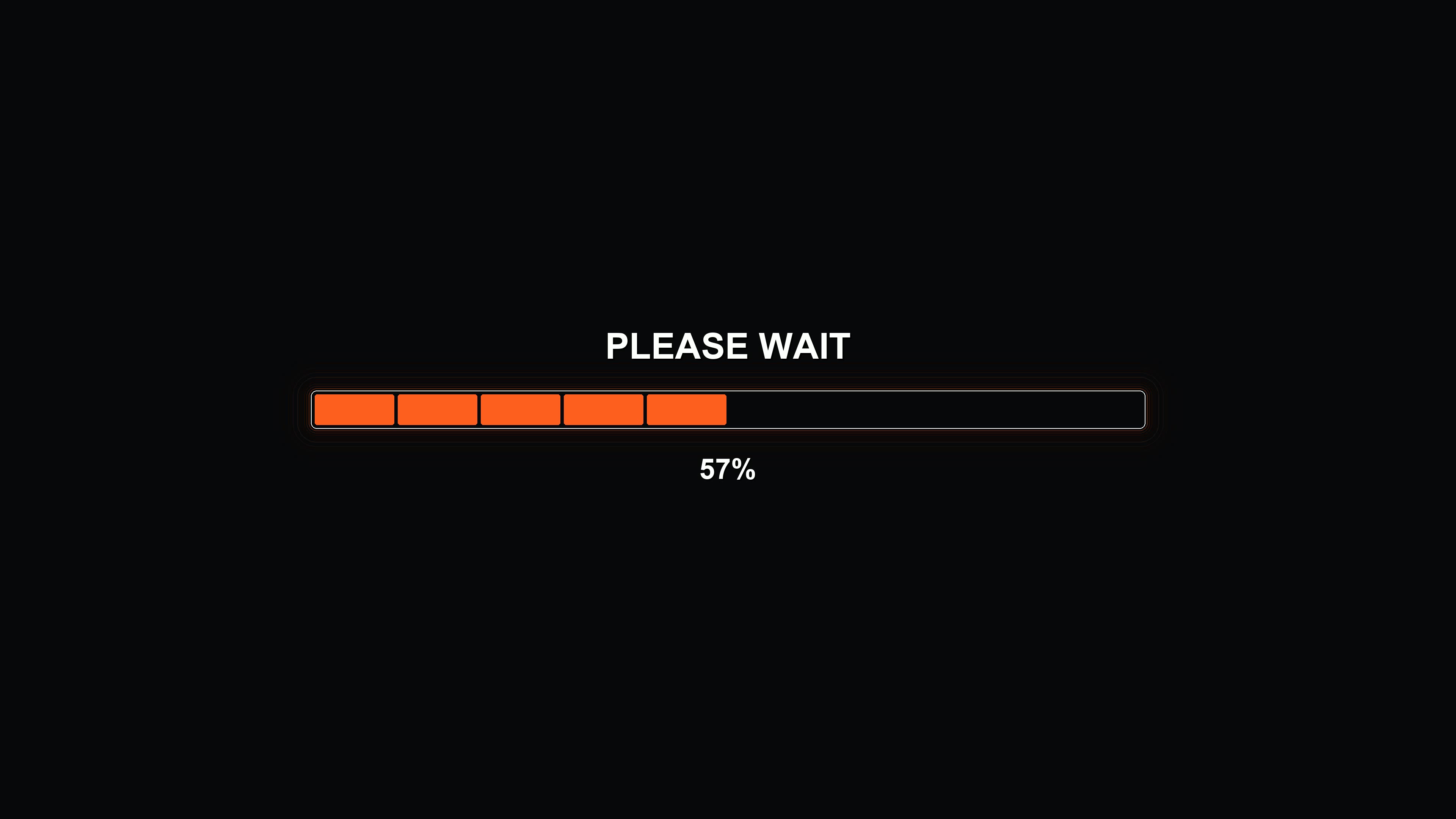 Progress bar animation showing loading status with waiting message and completion indicator at one hundred percent