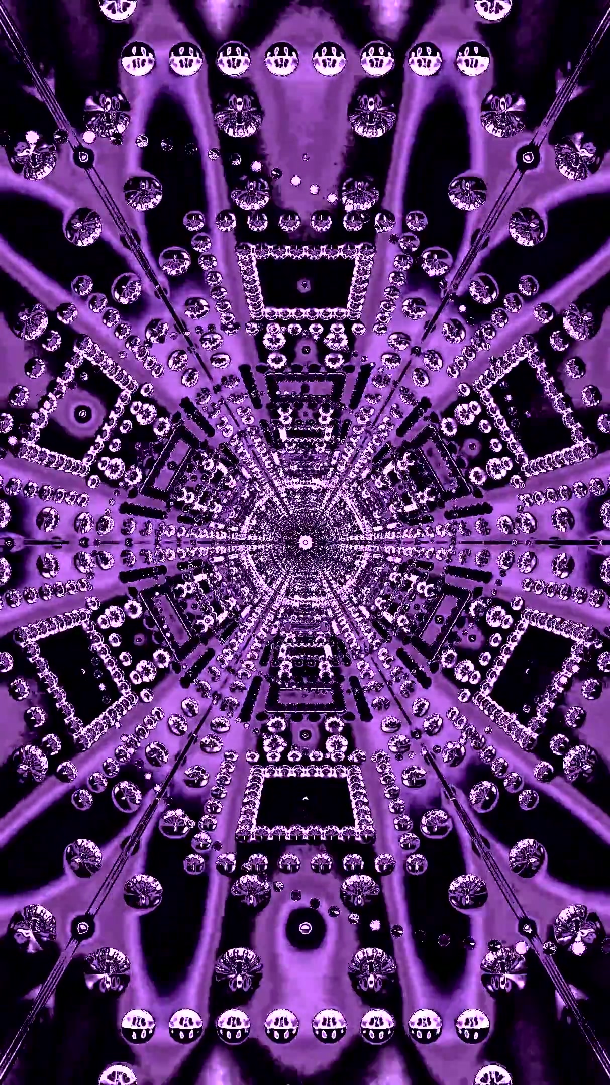Seamless tunnel video loop creating vibrant purple patterns and d