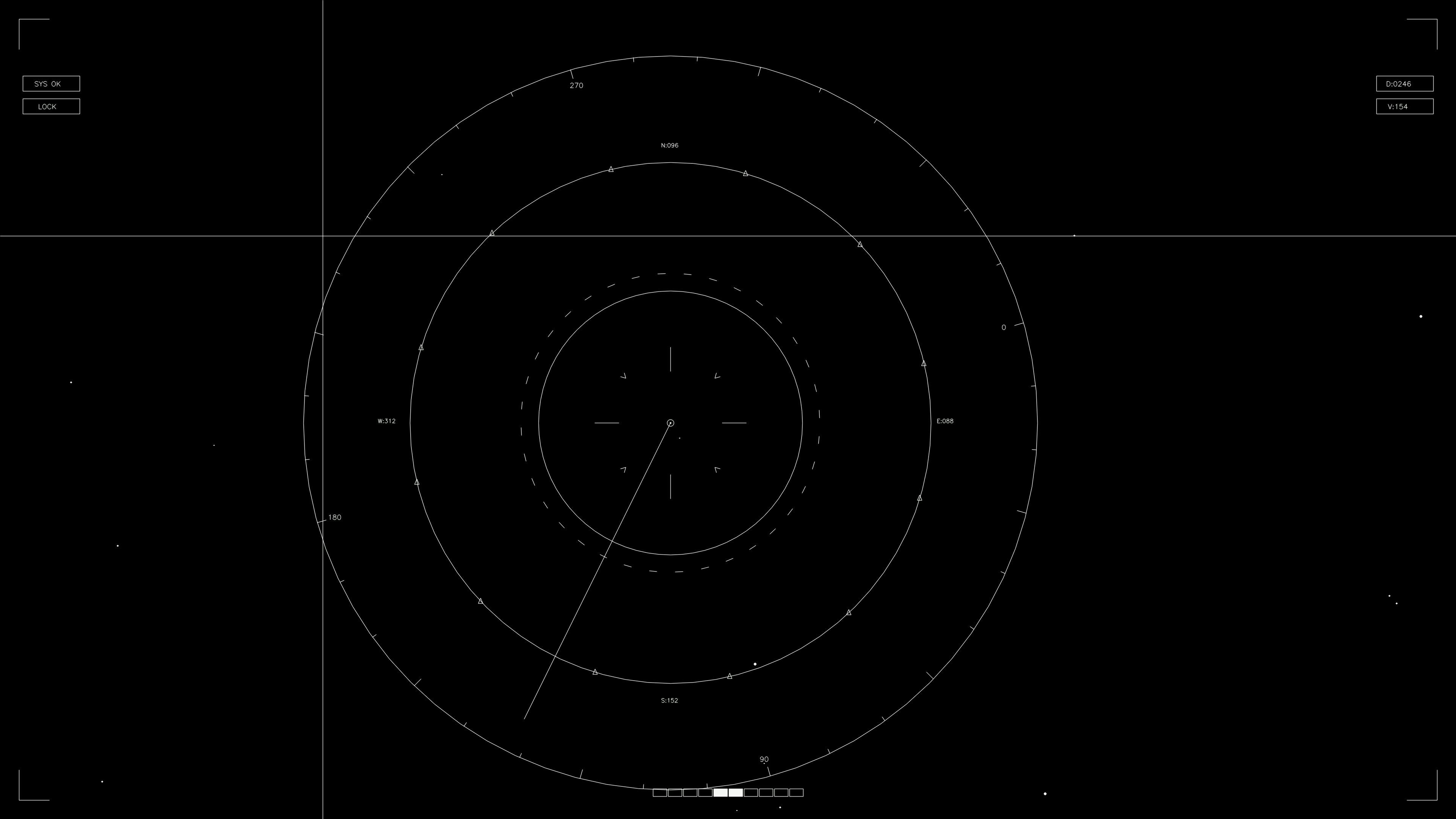 Hud elements animation for web designers and sci-fi video editors showcasing circular radar display and moving indicators in black background