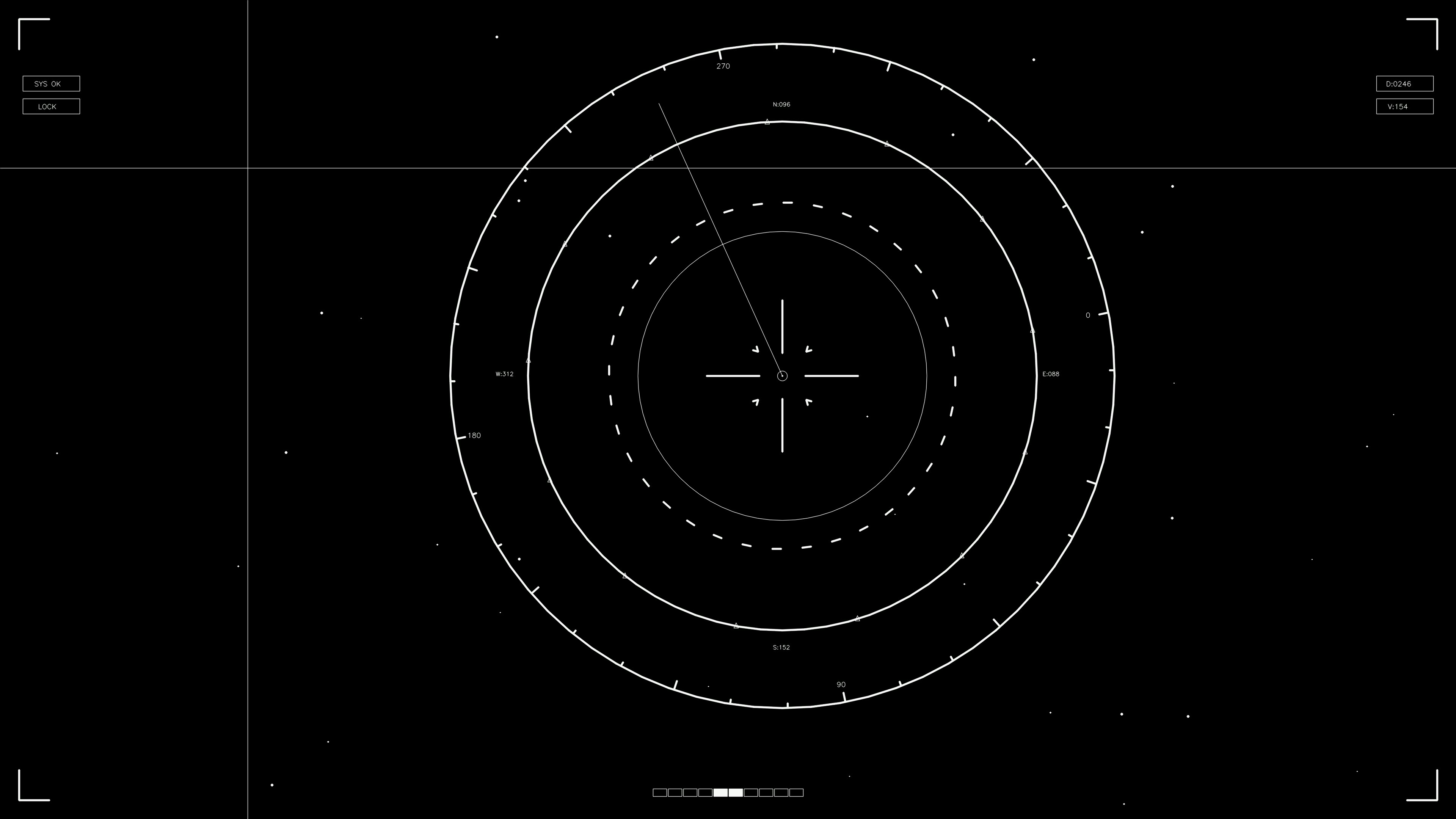 Hud elements animation for web designer and sci-fi video cutter showing circular graphs and a central marker with lines and dots