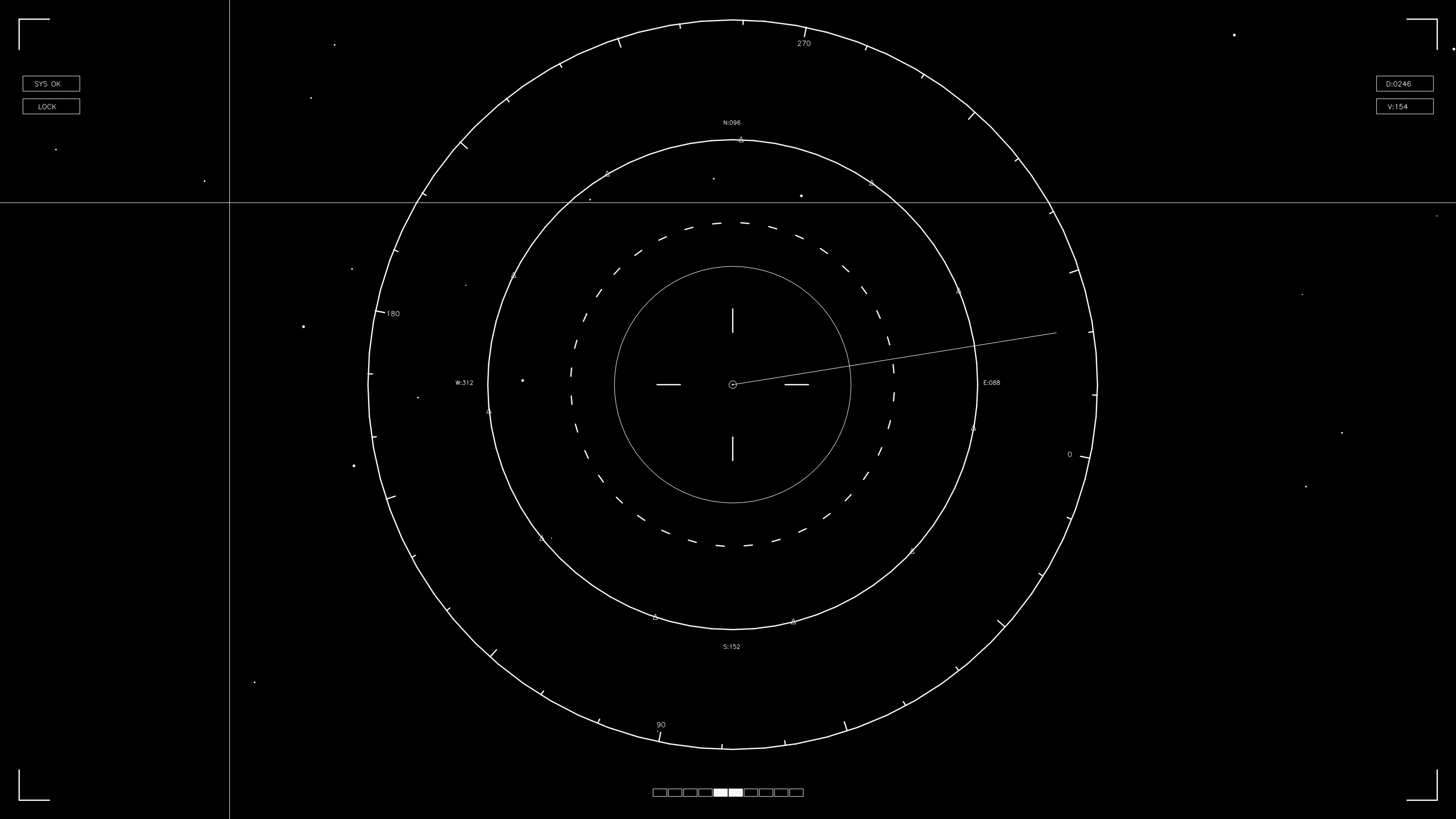 Hud elements animation for web designer and sci-fi video cutter shows various radar displays and signal indicators on a black background