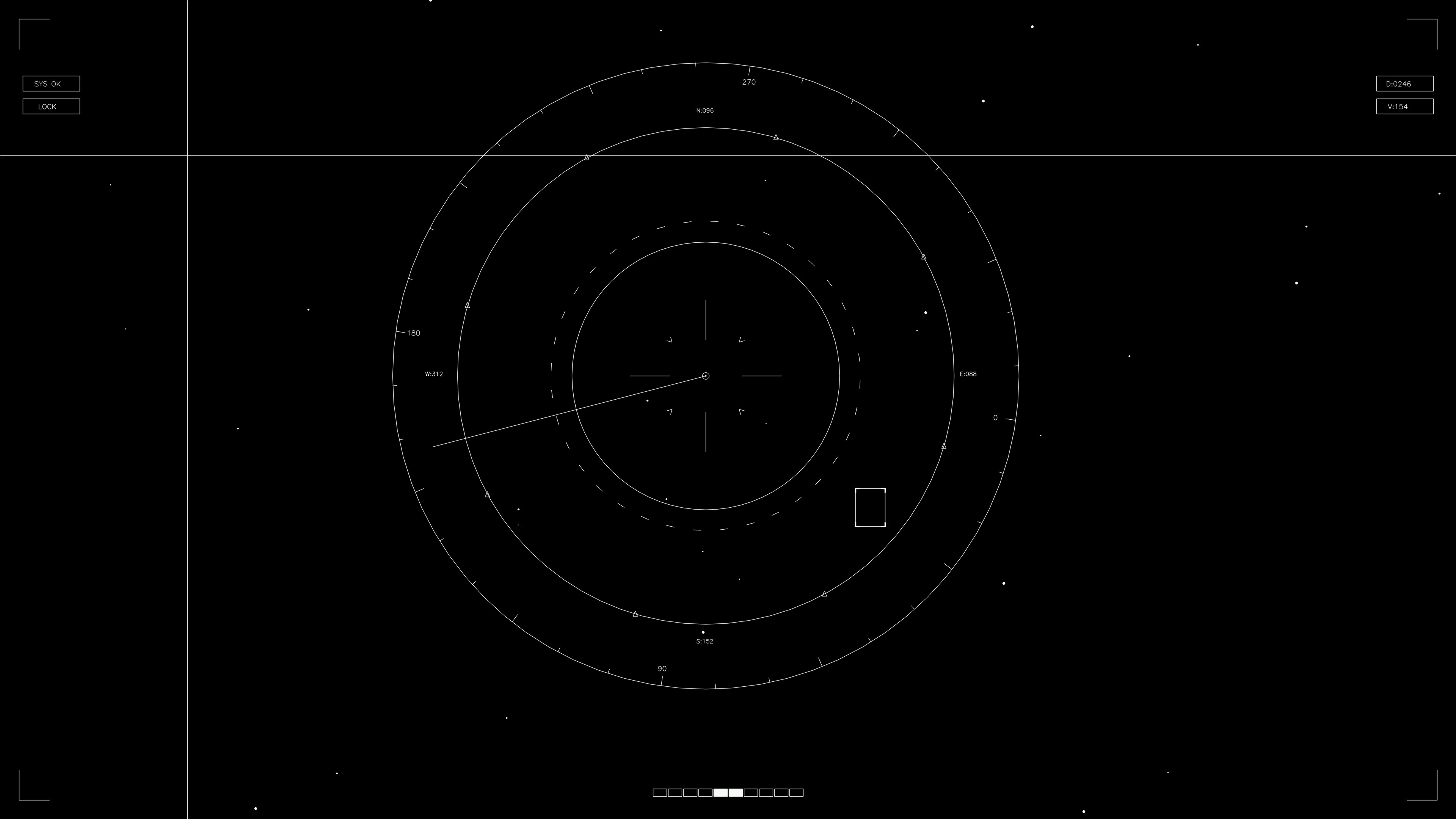 Hud elements animation for web designers and sci-fi video editors showing radar circles and indicators on a black background