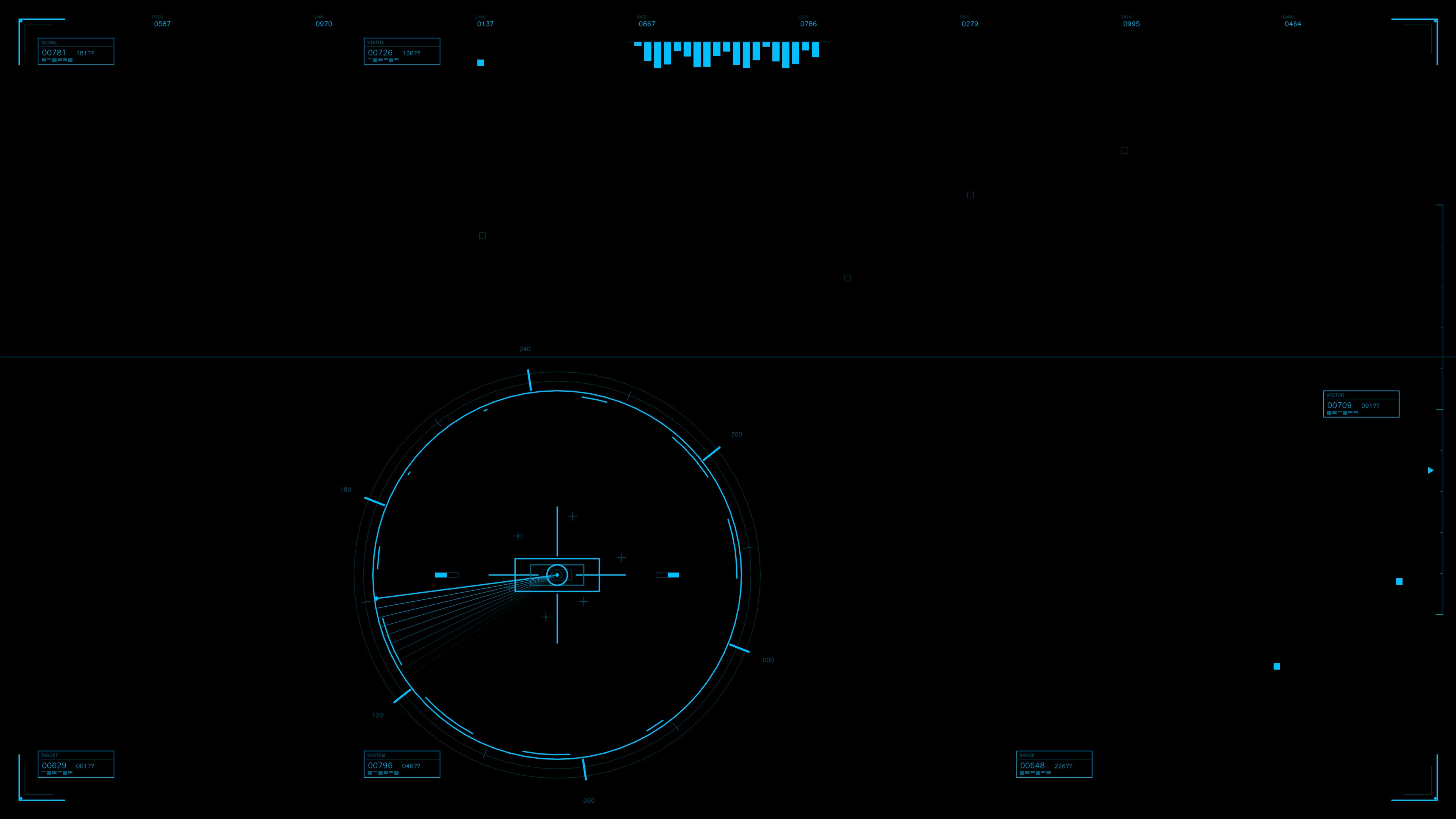 Military gui war stock footage hud animation for science fiction production with blue graphics and circular patterns on dark background