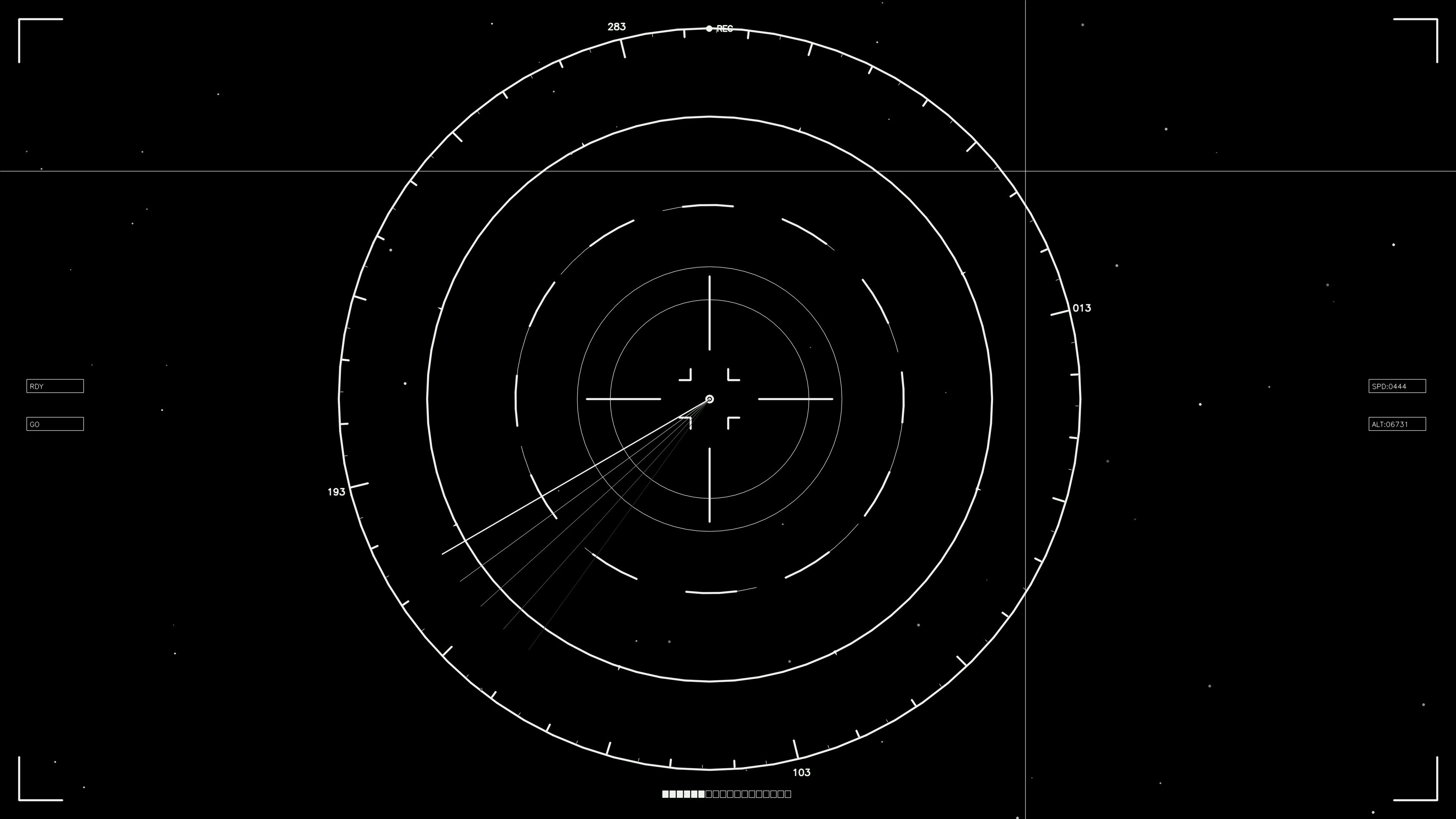 Scifi hud animation for webdesigners and videographers with circular patterns and radar lines on dark background showing data processing