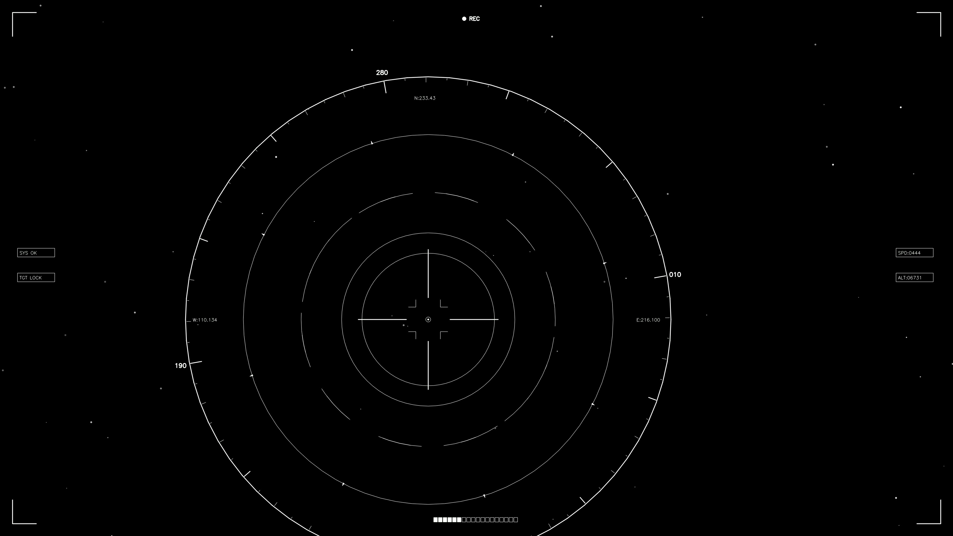 Scifi hud animation for web designers and videographers with concentric circles and data points in a dark space environment