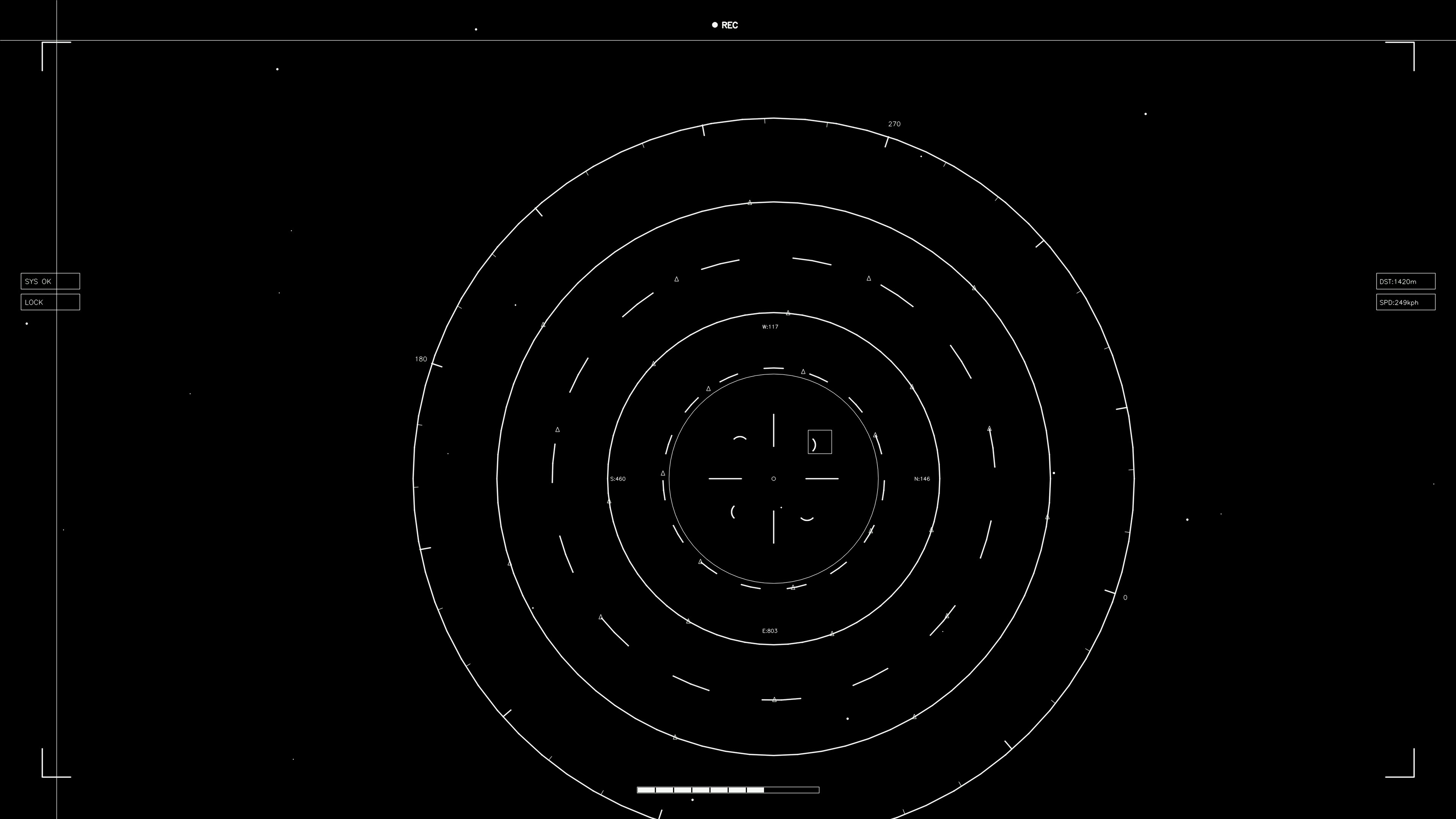 Hud elements animation for web designer and sci-fi video cutter with circular pattern and recording timer overlay