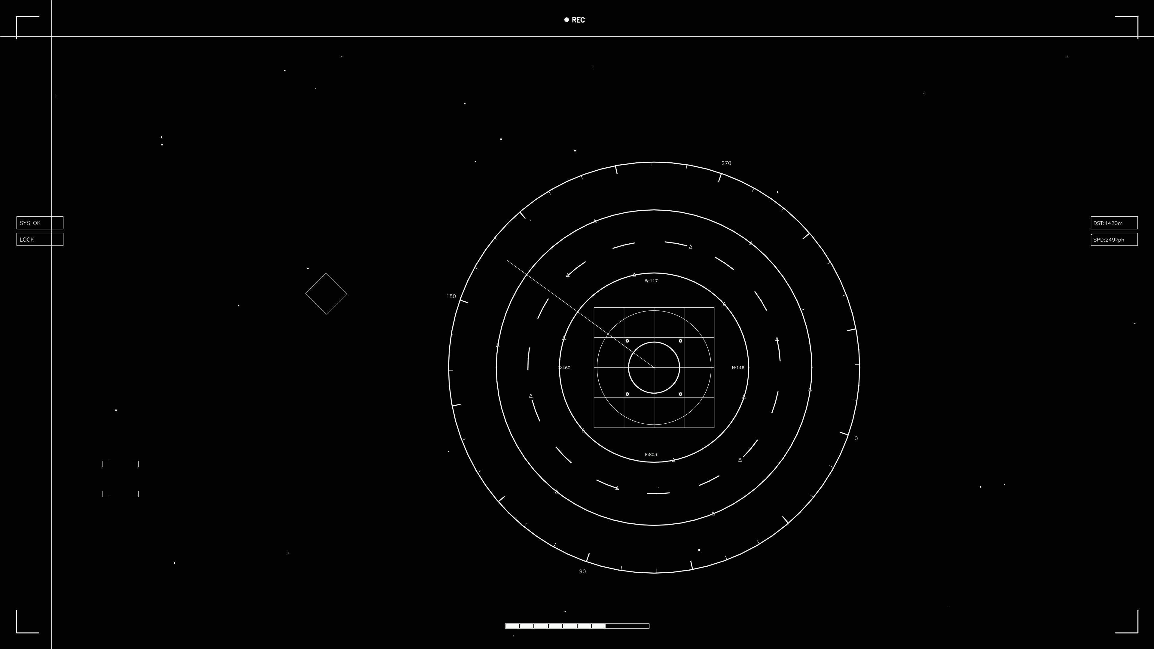 Animation with hud elements for web design and sci fi video projects showing a grid pattern on a dark background