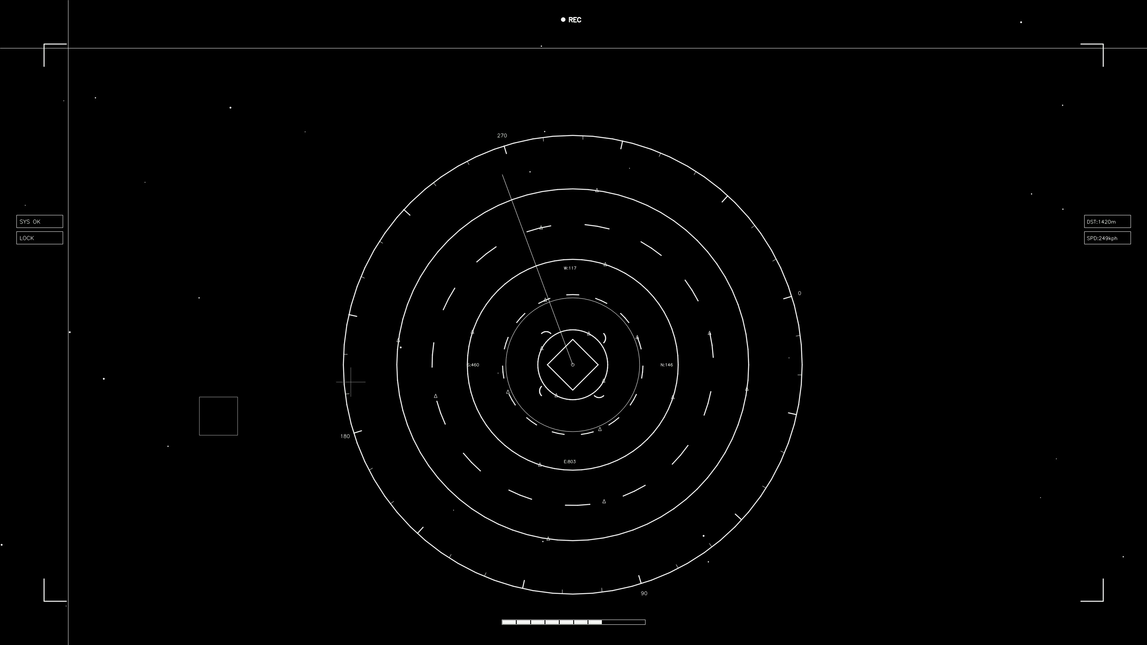Animation of hud elements for web designers and sci-fi video editors displaying circular patterns with lines and marks for tracking
