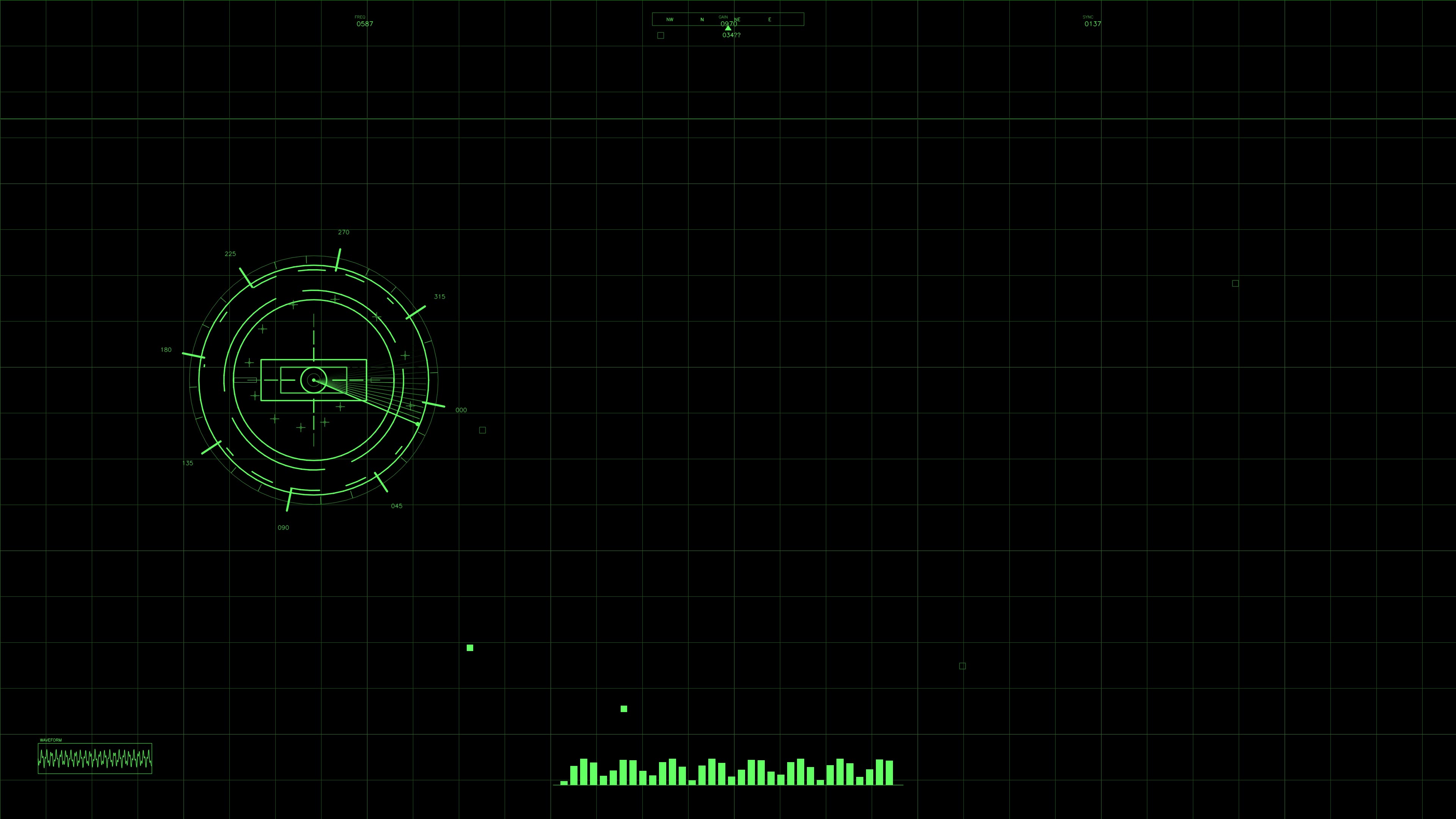 Military gui war stock footage hud animation for science fiction production in green color with grid patterns and data display elements