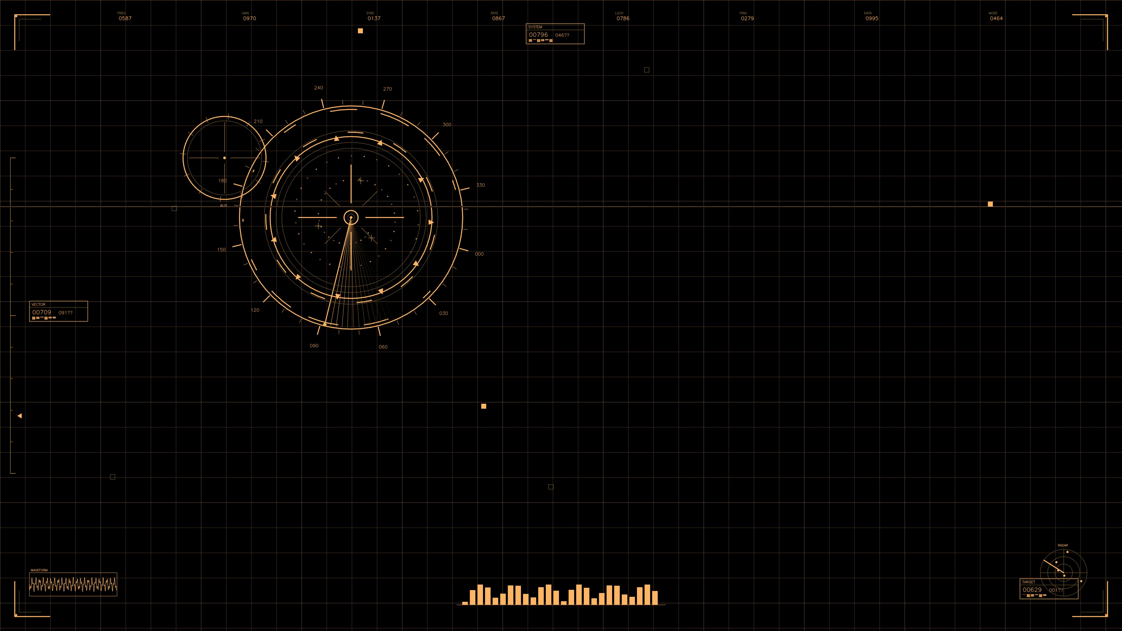 Military gui war stock footage hud animation for science fiction production in a dark setting with grid background and various digital elements