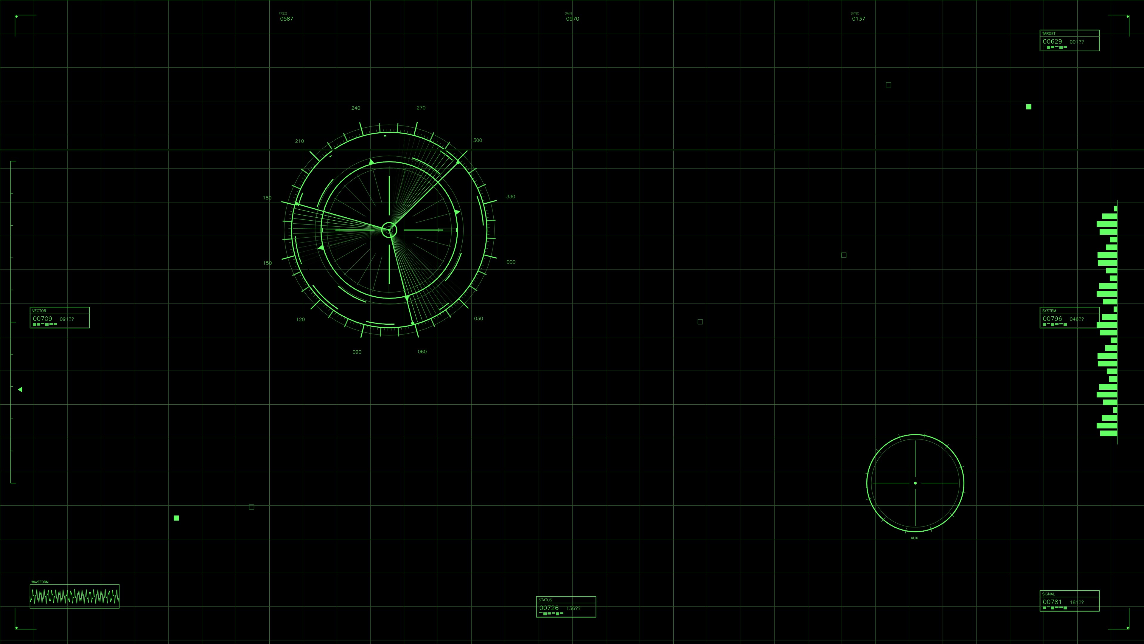Military gui war stock footage hud animation for science fiction production with radar and grid elements