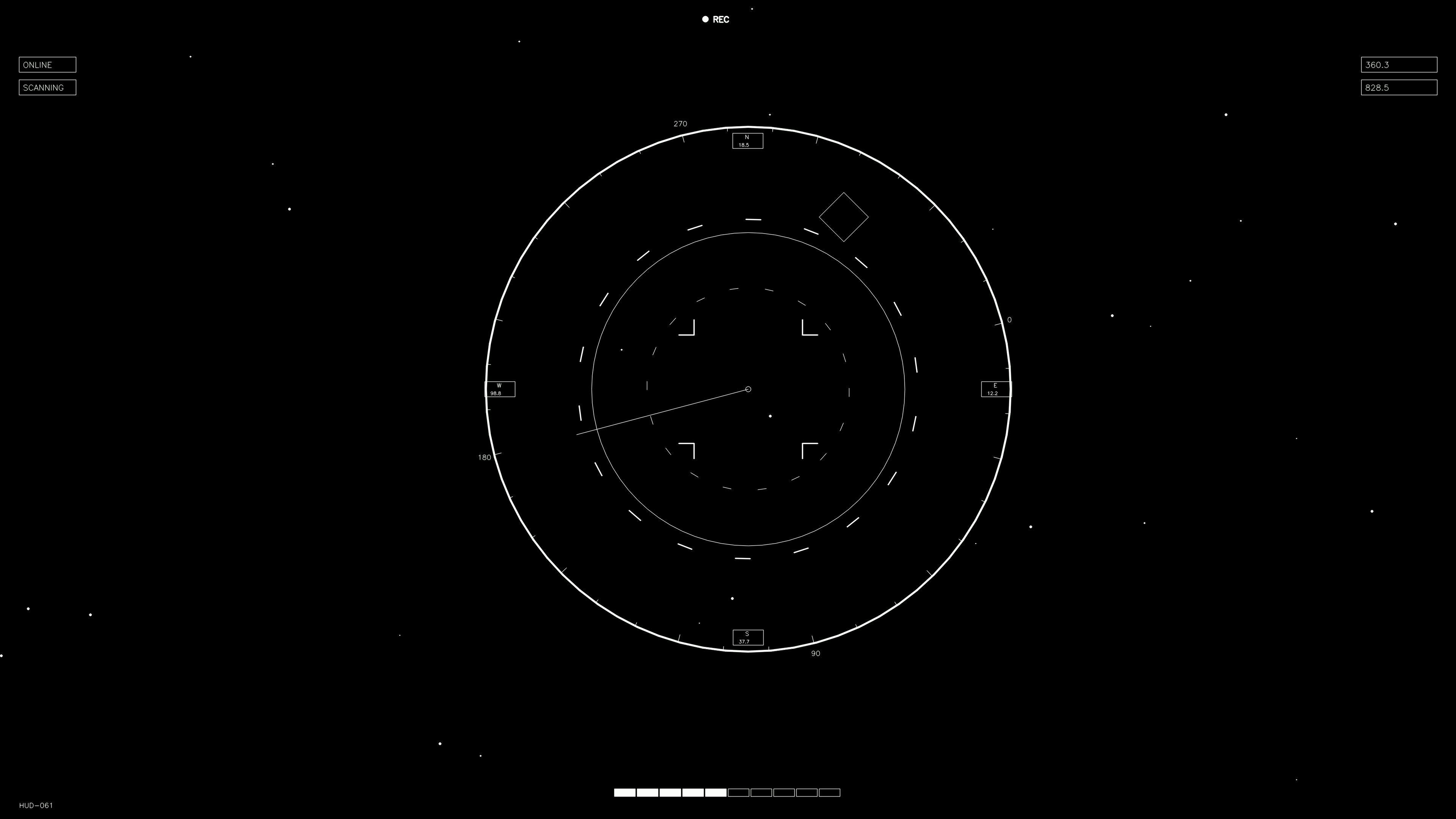 Hud elements animation for webdesigners and sci-fi video cutters showcasing various targets on a black background