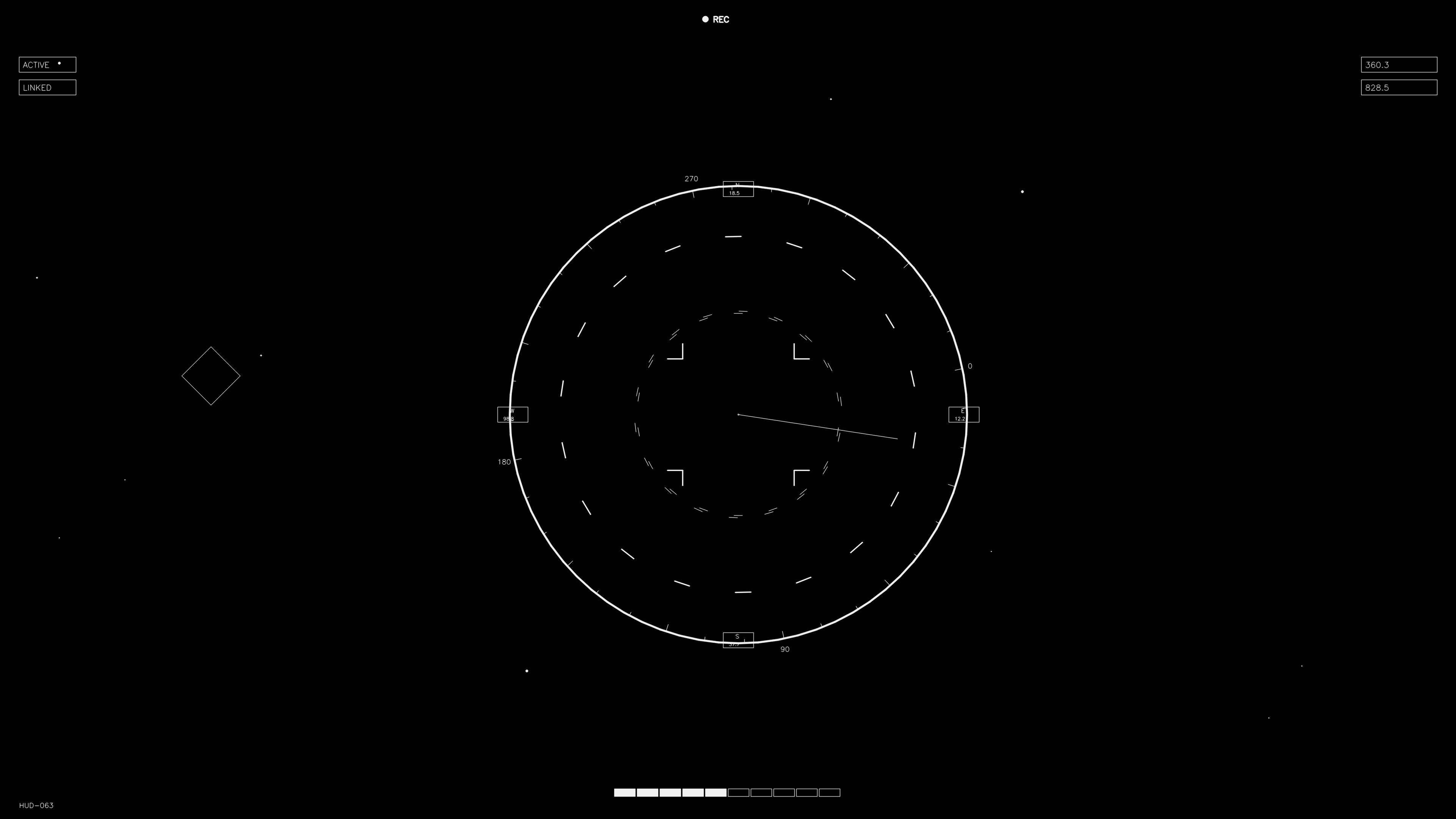 Animated HUD elements for web designers and sci-fi video editors showing circular patterns and movement indicators in dark background