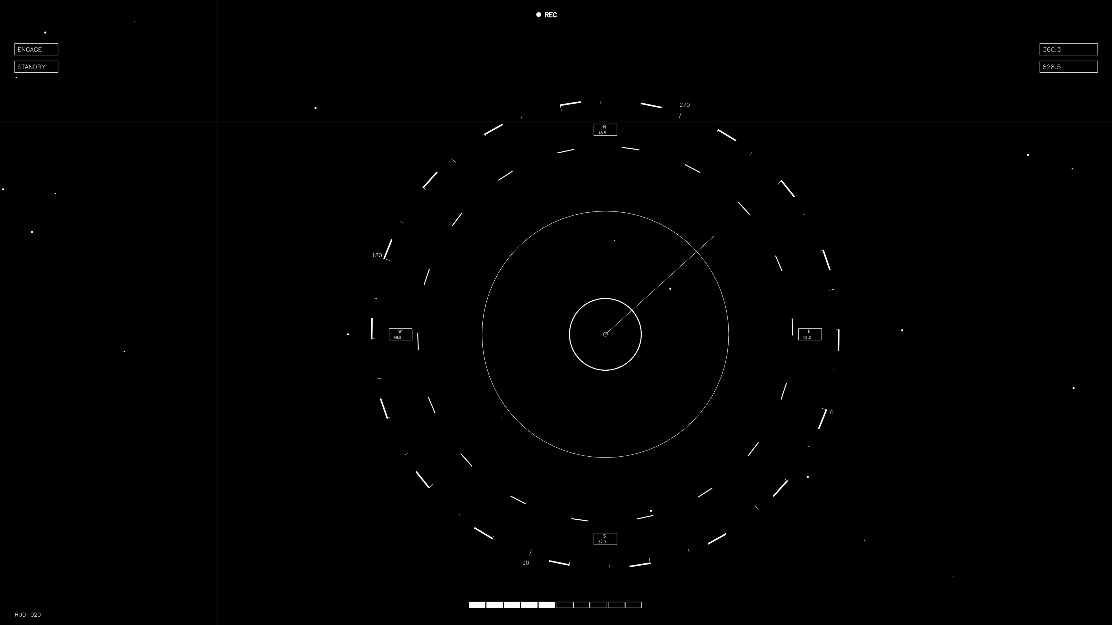 Visualization of hud elements for webdesign and sci-fi video editing tool in a dark setting with distinct graphics