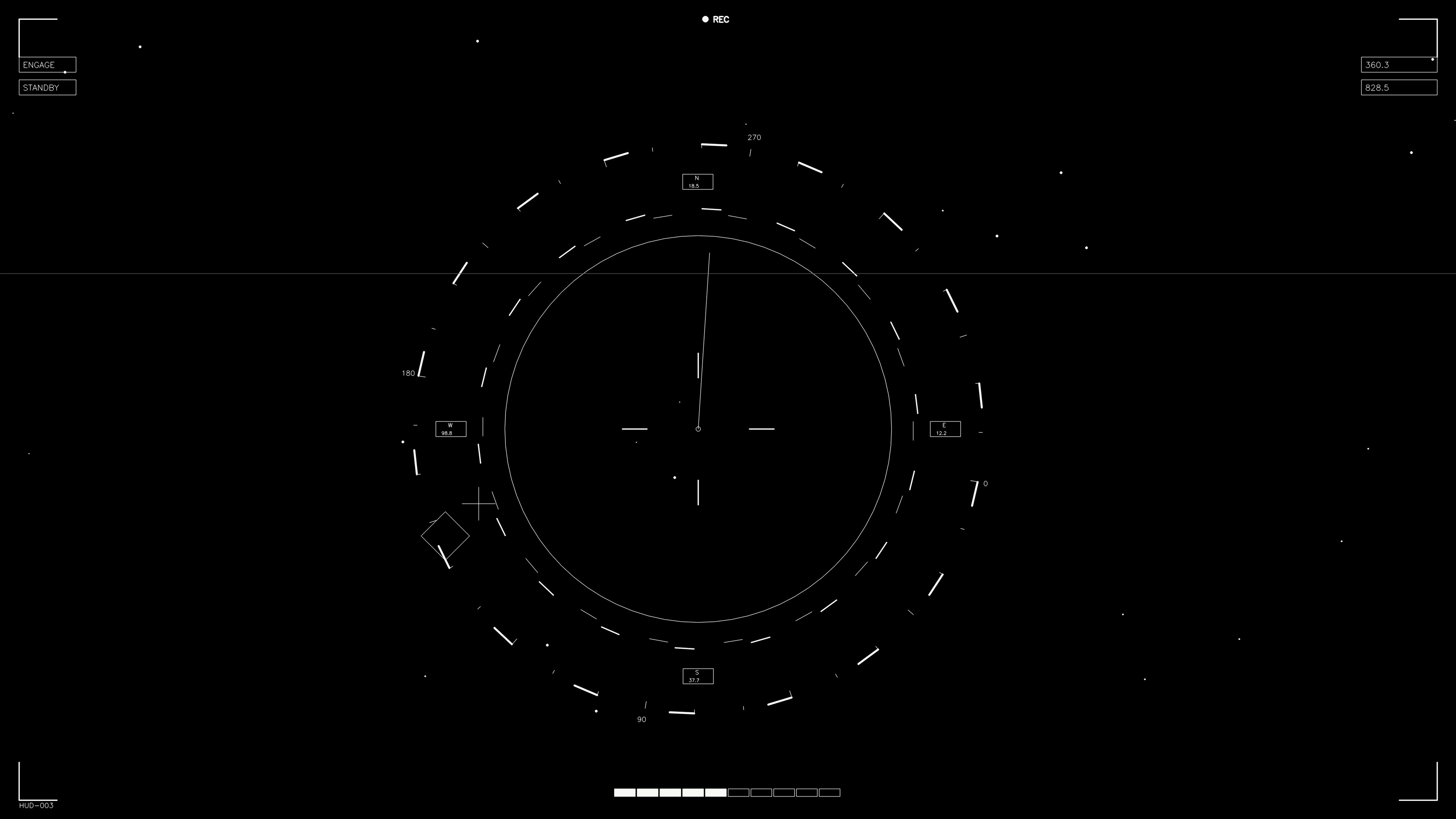 Hud elements animation for web designer and sci-fi video cutter featuring circular radar display with various indicators and signals