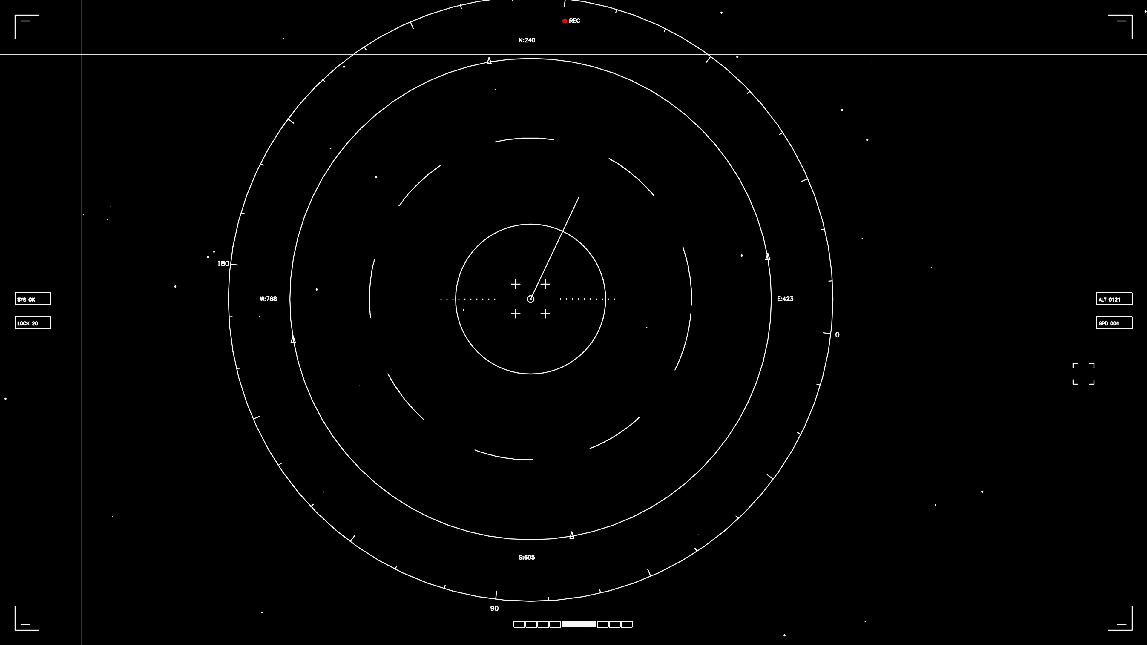 Hud elements animation for web designers and sci-fi video cutters in dark space background showing radar details and coordinates