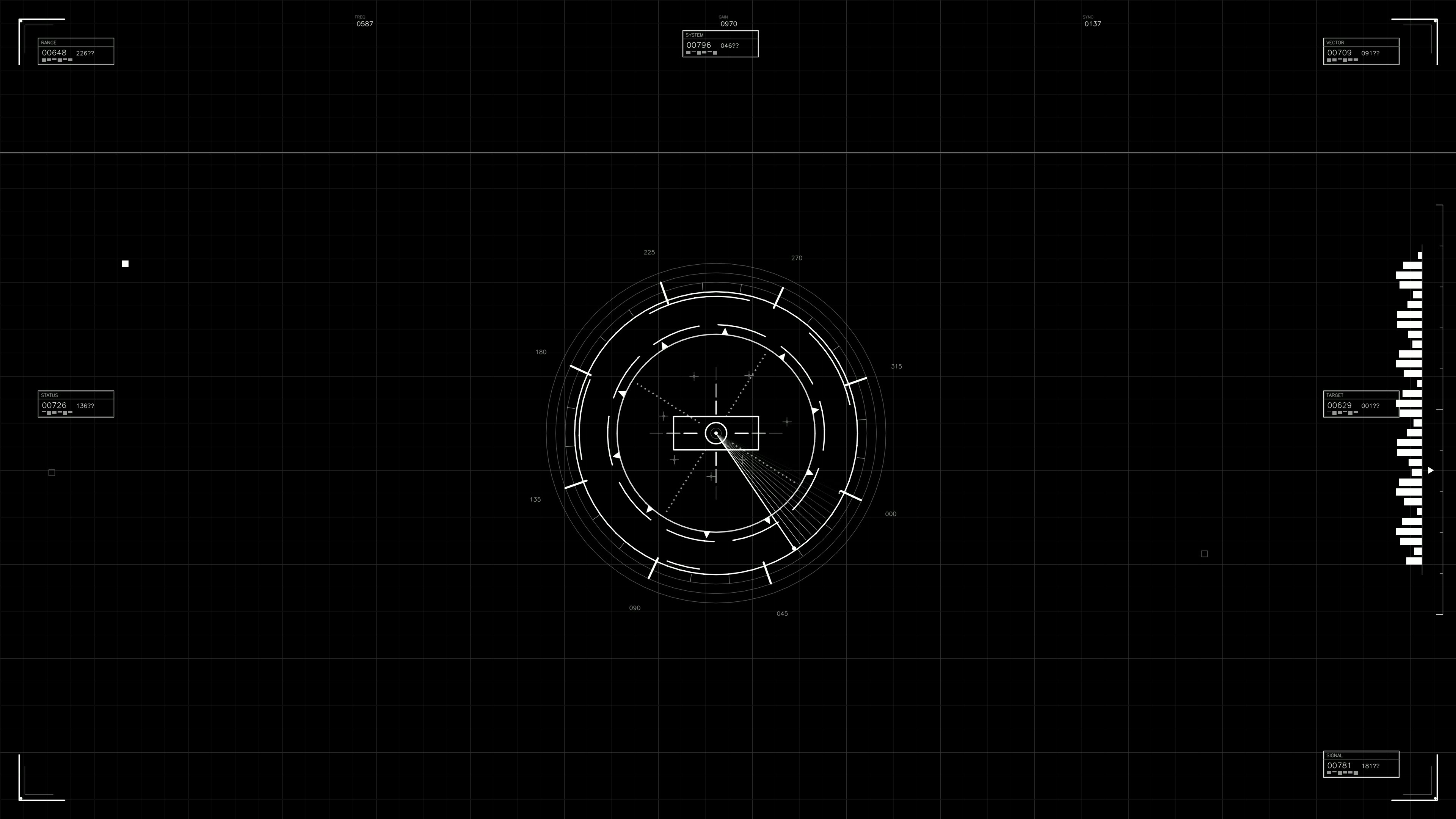 Military gui war stock footage hud animation for science fiction production in dark setting with circular radar display and data readouts