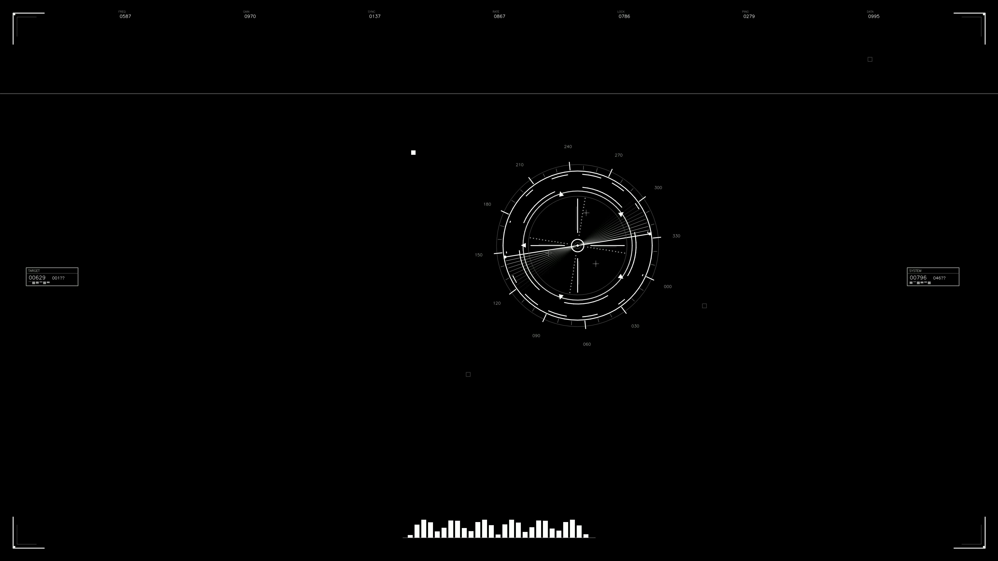 Military gui war stock footage hud animation for science fiction production with circular radar display and data readouts in dark setting
