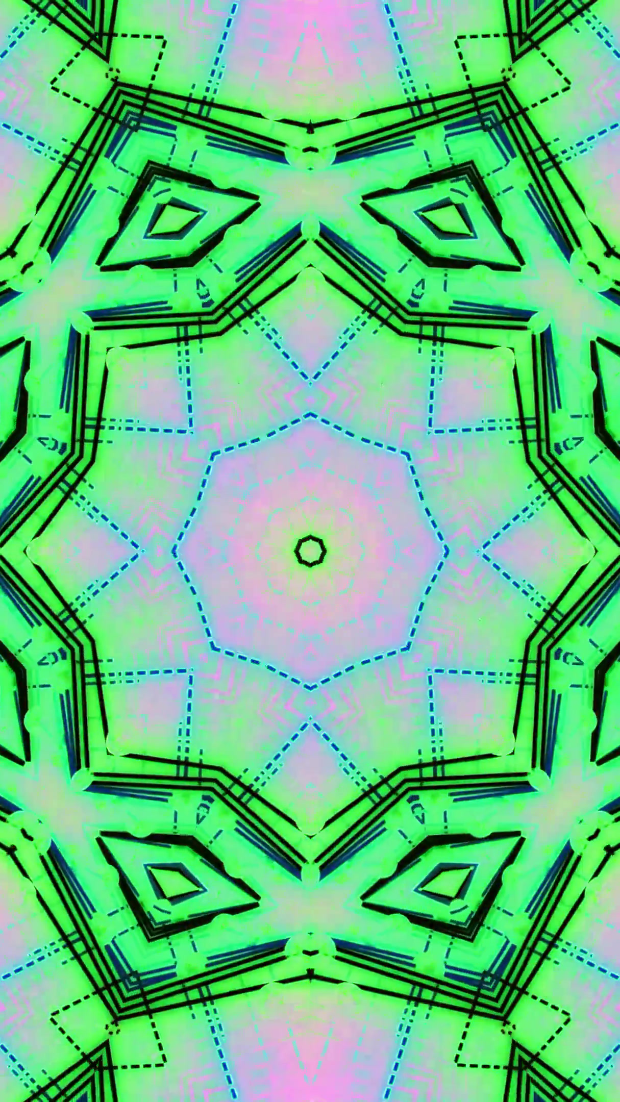 Kaleidoscopic tunnel video loop with vibrant colors and geometric