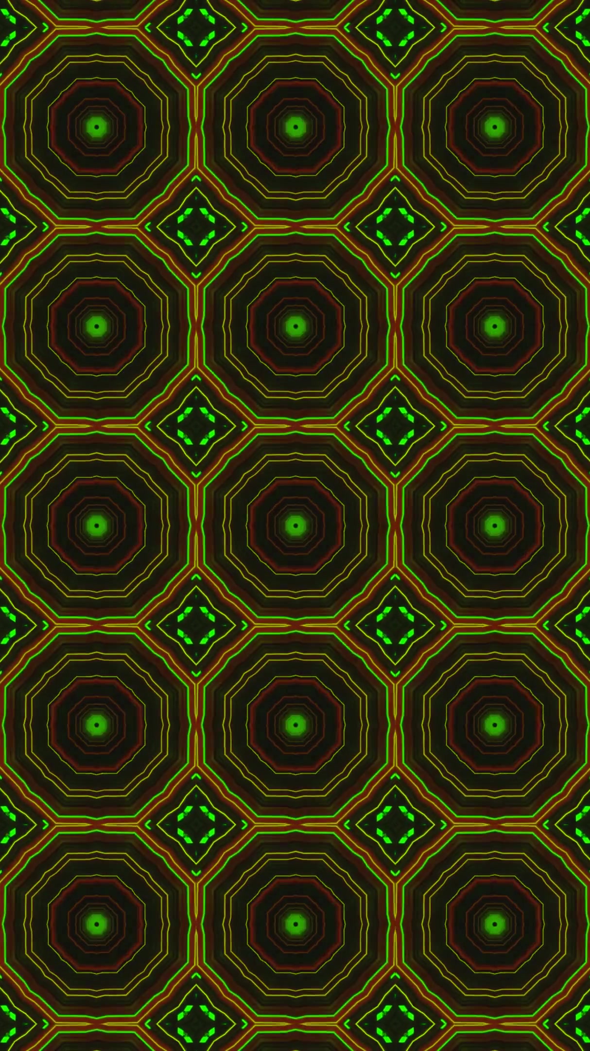 Colorful geometric patterns create a dynamic tunnel visual experience for looping screensaver