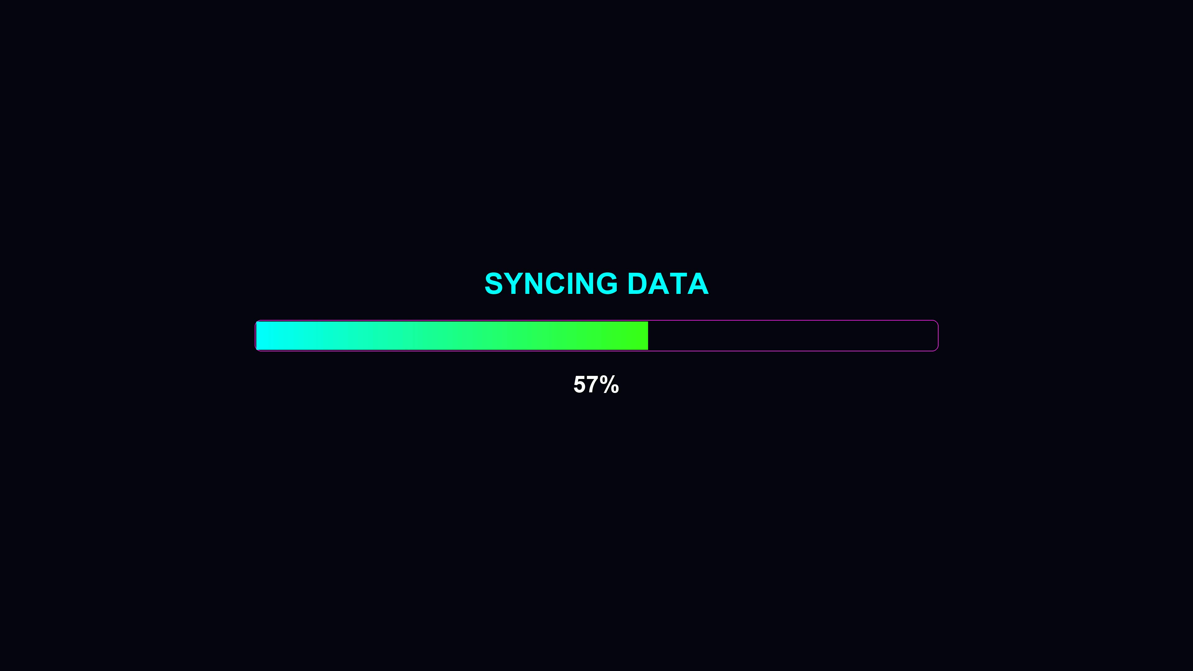 Progress bar animation displays syncing data with visual indicators for completion on a dark background