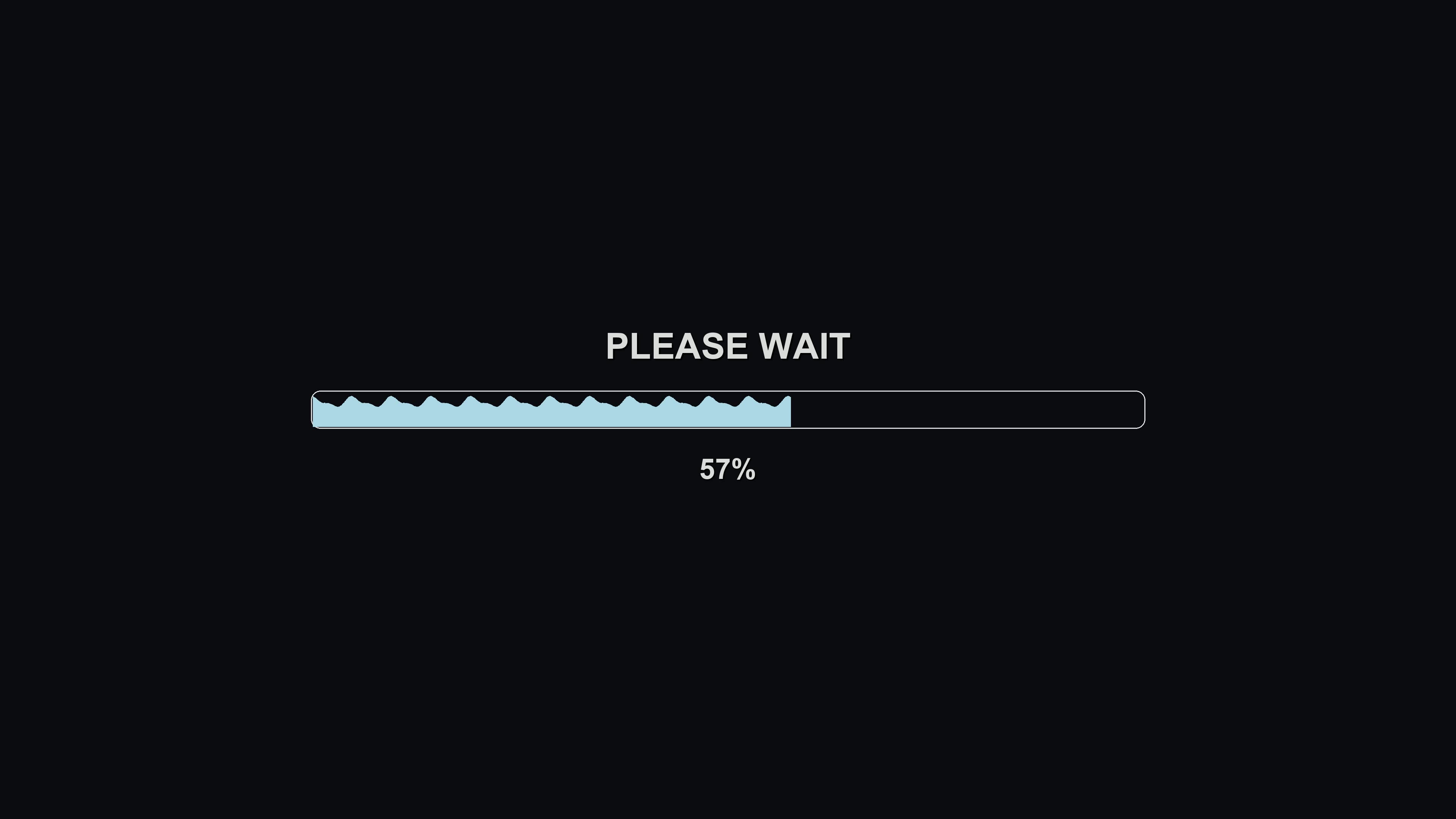 Progress bar animation showing loading status with a message to please wait in a video format on a dark background