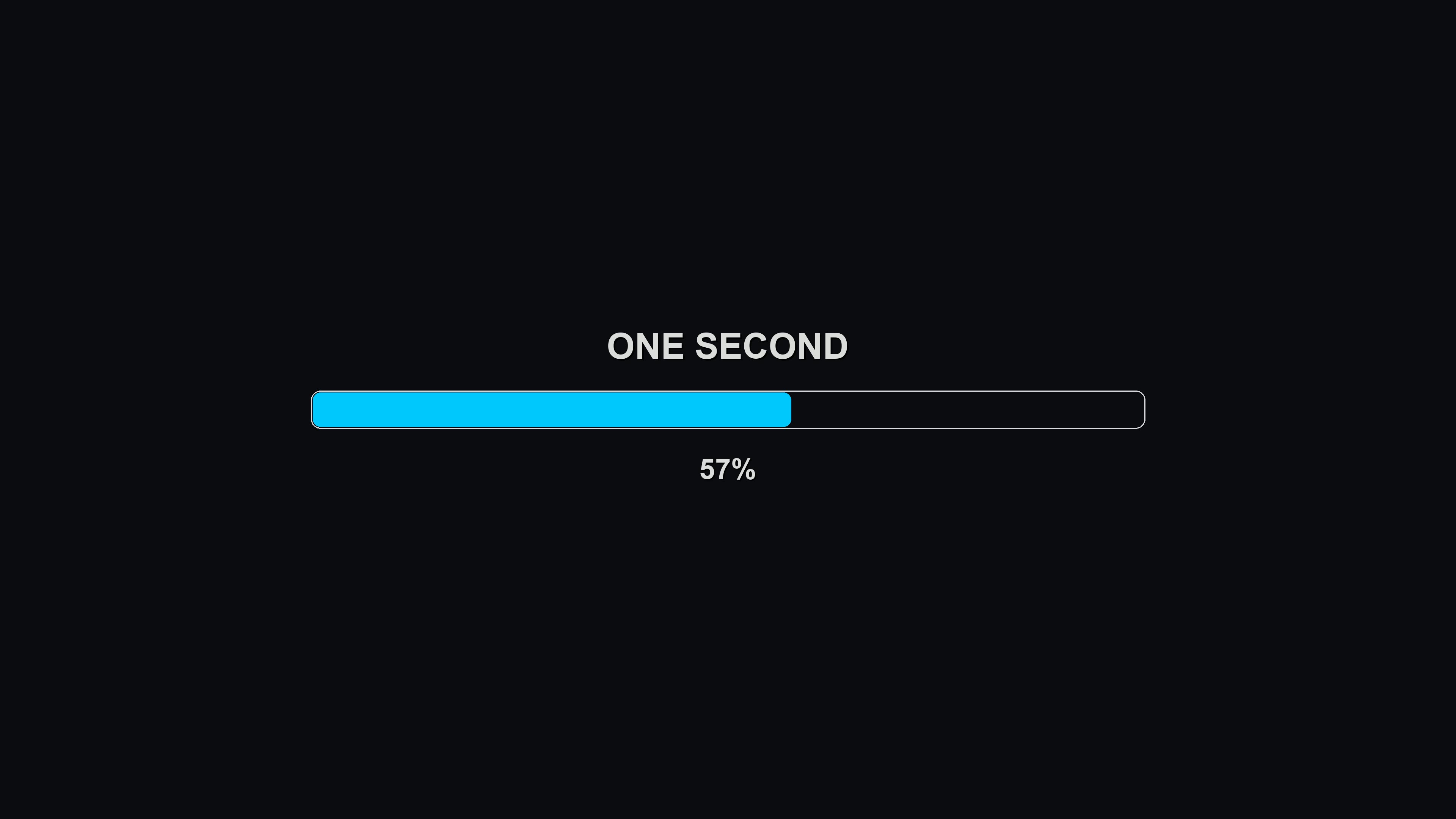 Progress bar loading animation showing a completion status with a time indicator on a dark background